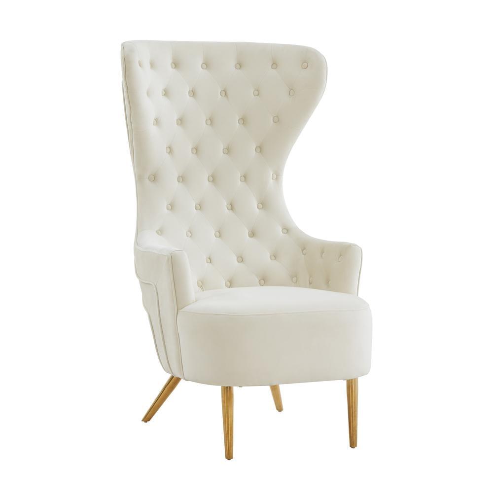 Elegant Cream Velvet Wingback Accent Chair with Gold Stainless Steel Legs