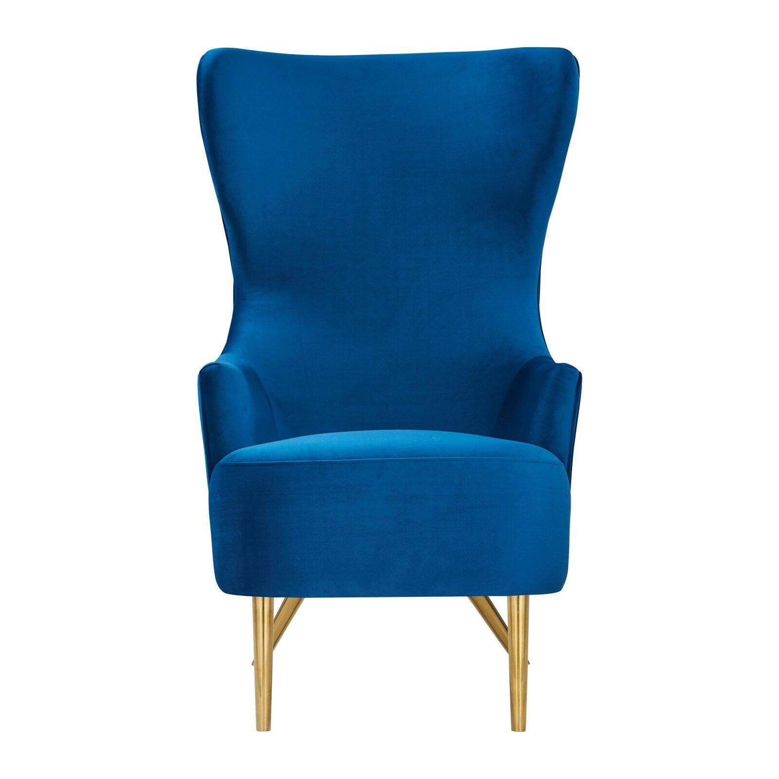 Navy Velvet Wingback Accent Chair with Gold Legs