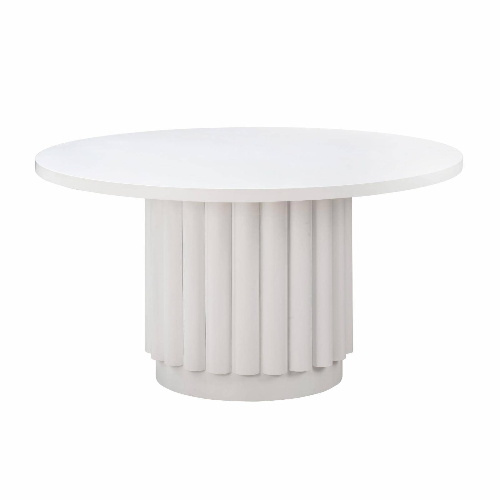 55" White Round Wood Dining Table with Pedestal Base