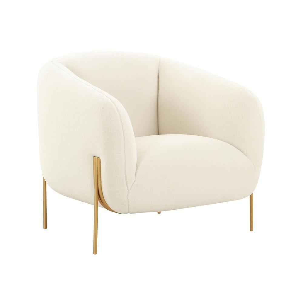 Cream Shearling Velvet Accent Chair with Manufactured Wood Frame