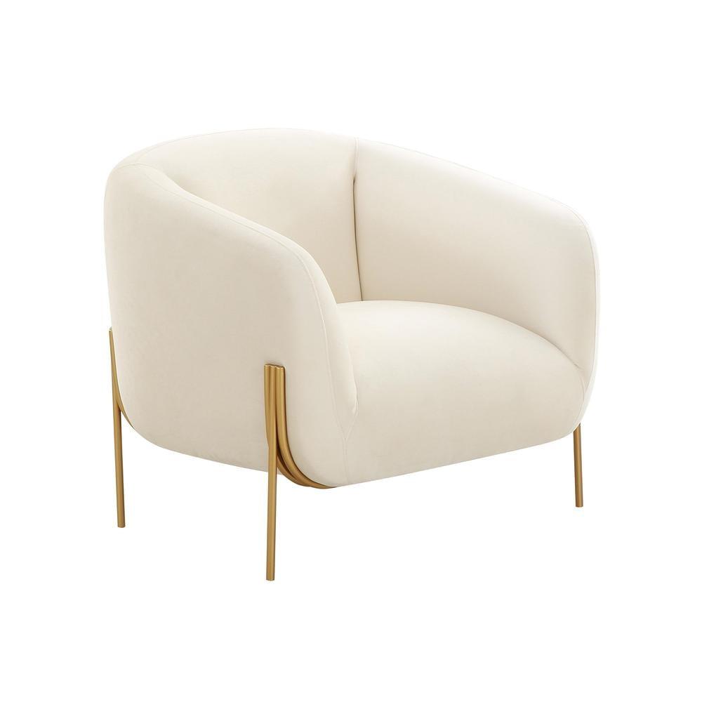 Cream Velvet Handcrafted Accent Chair with Gold Legs