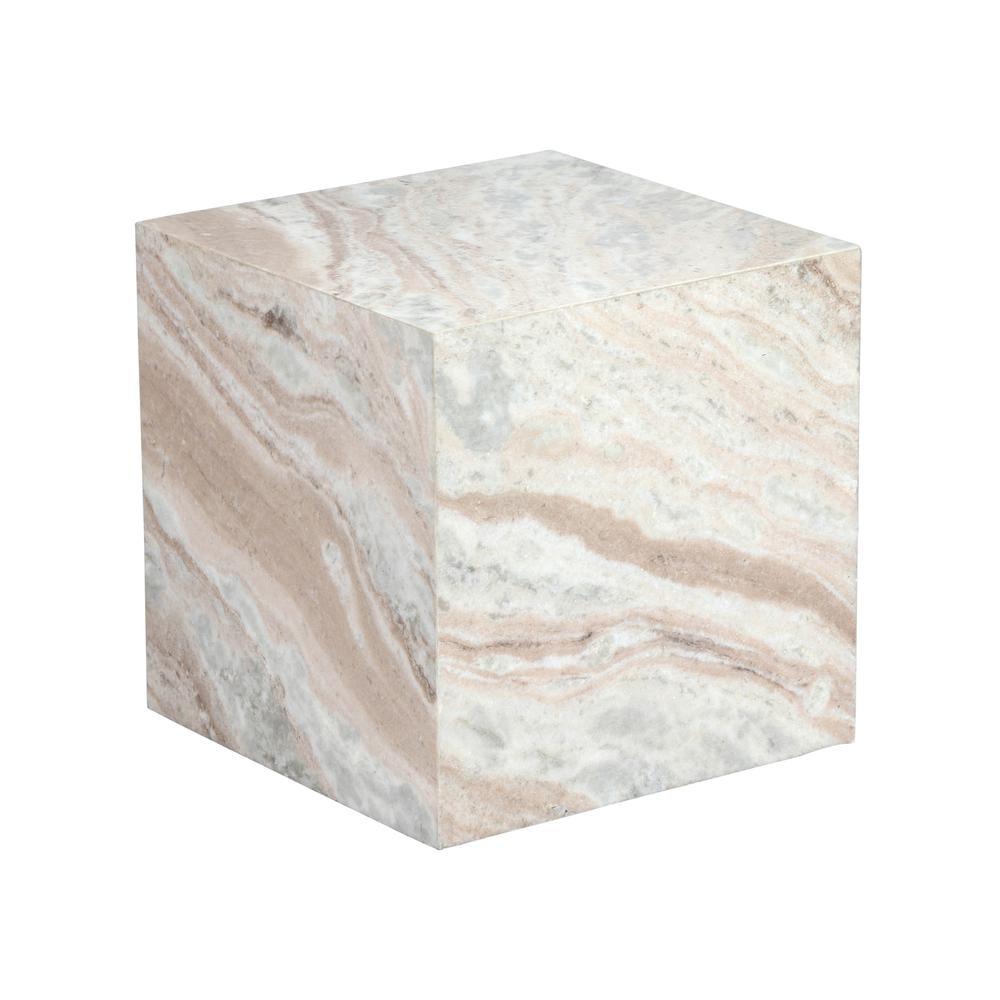 Keira 15'' White Marble Square Side Table