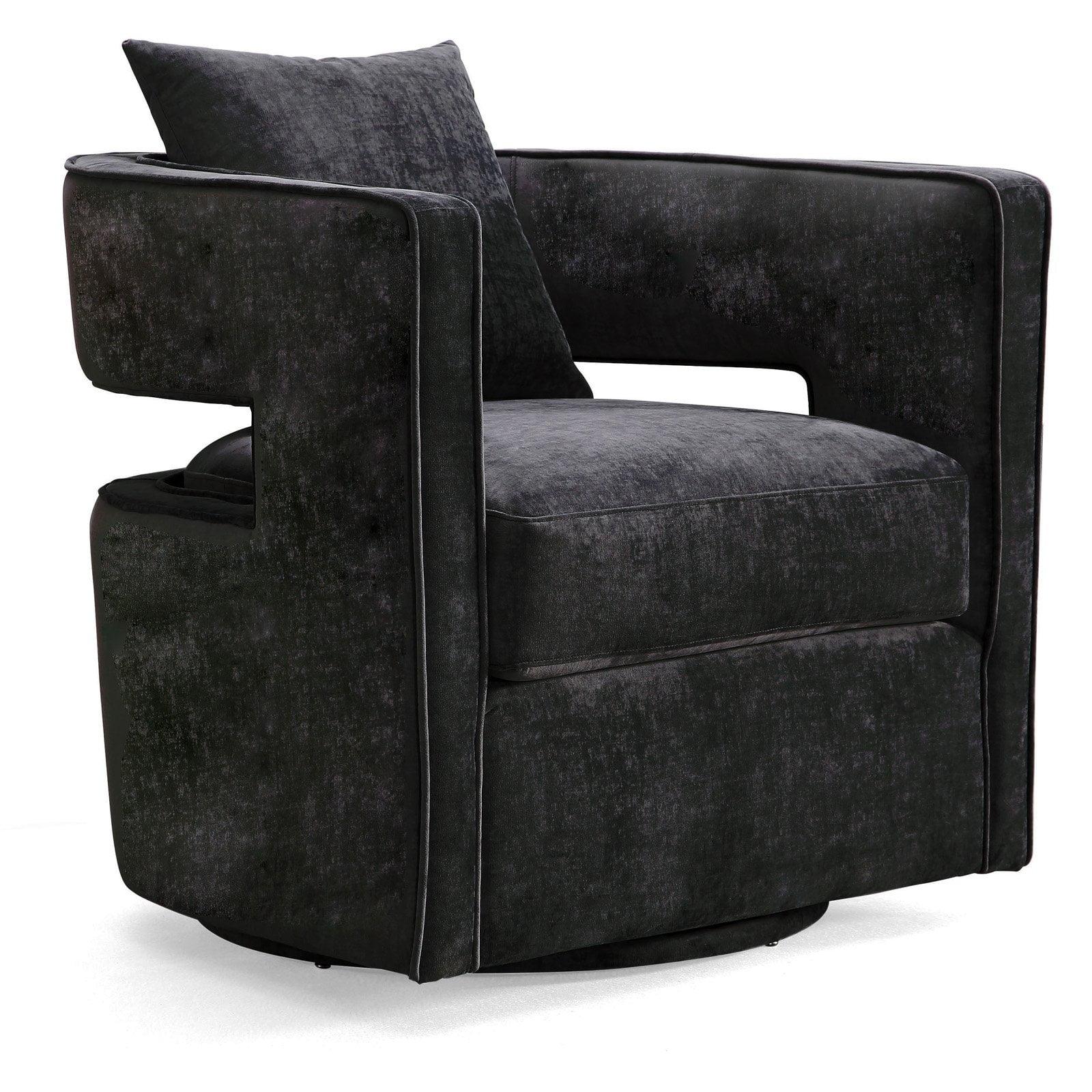 30'' Contemporary Black Velvet Swivel Accent Chair