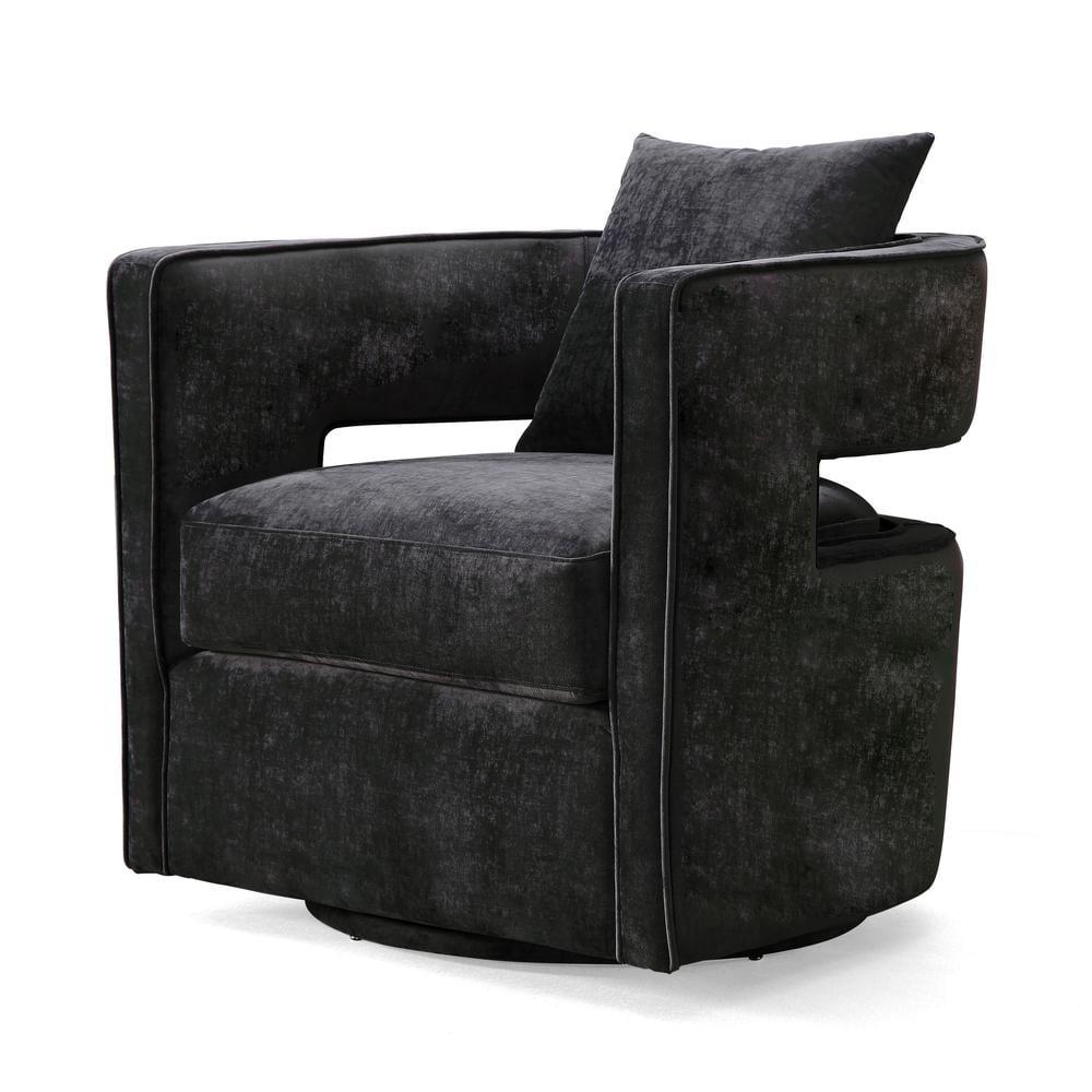 TOV Furniture Kennedy 17.8" Transitional Velvet Swivel Accent Chair in Black