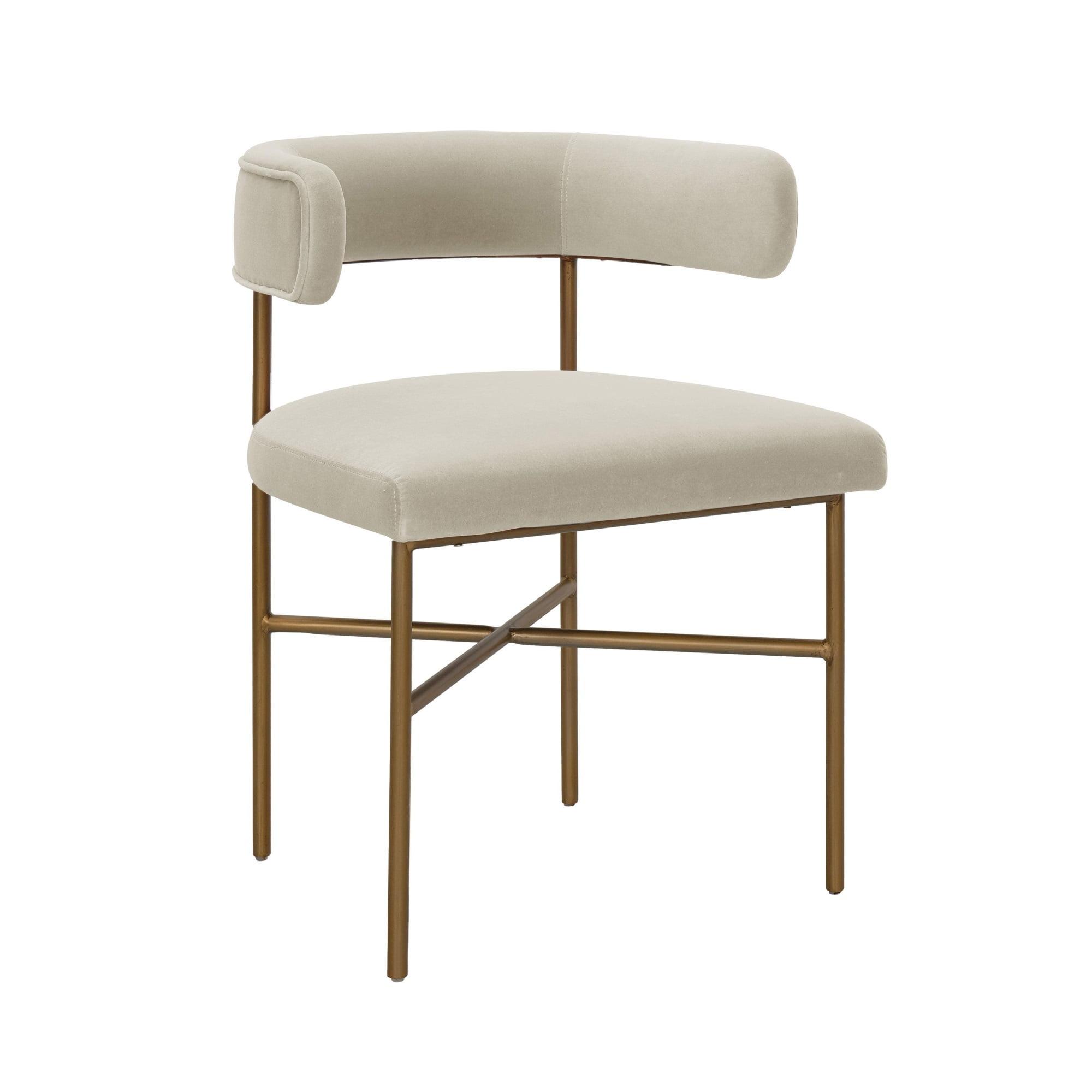 Cream Velvet Upholstered Dining Arm Chair with X-Base