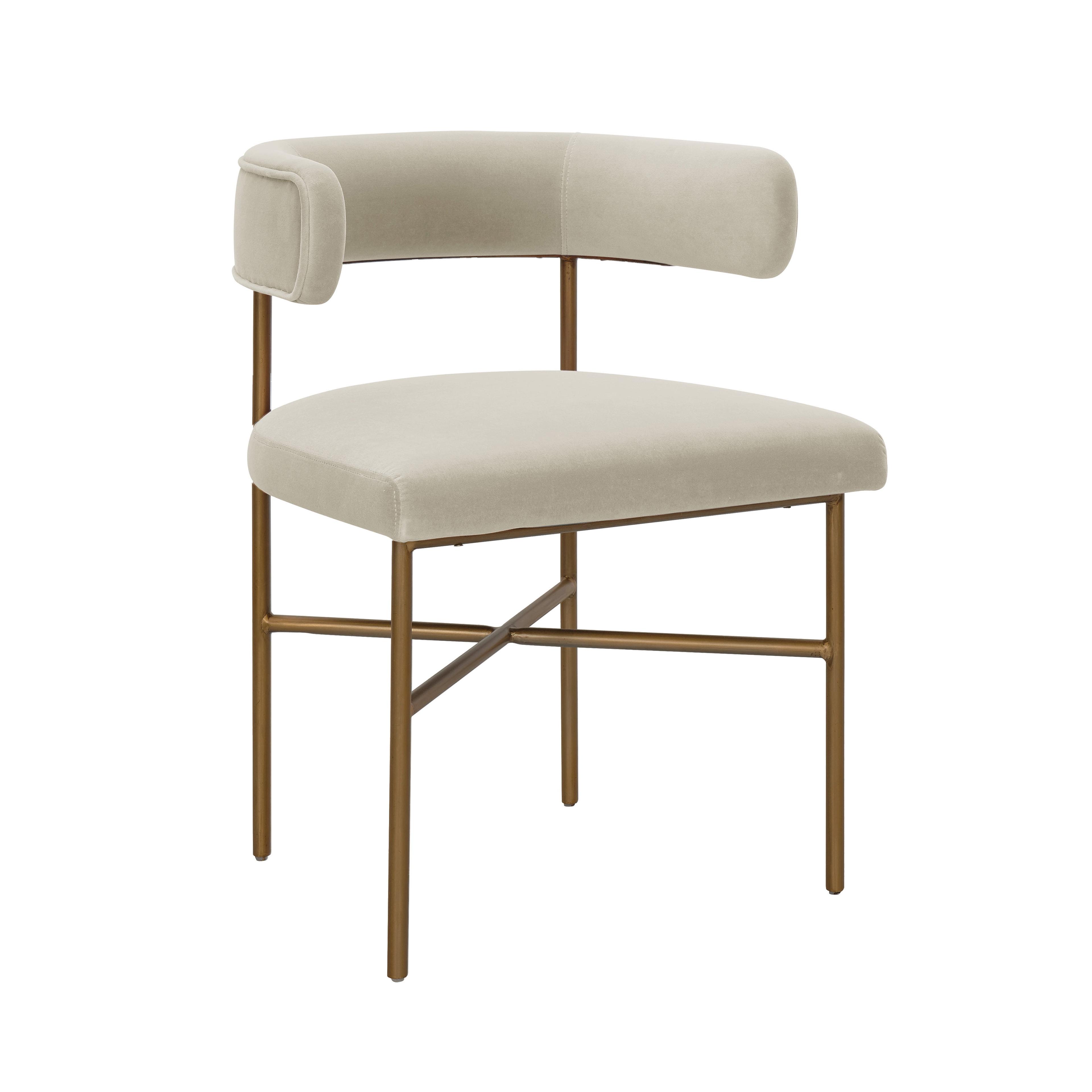 Cream Velvet Upholstered Dining Arm Chair with X-Base