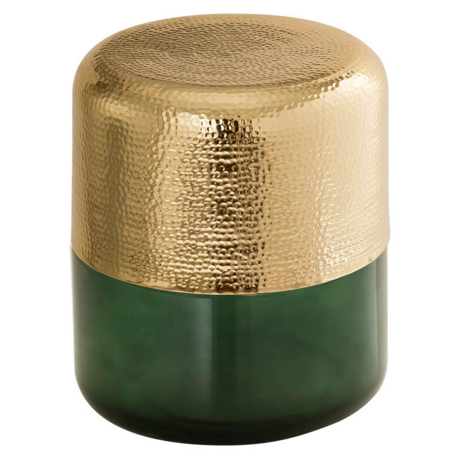 Green and Gold Embossed Glass Drum Side Table