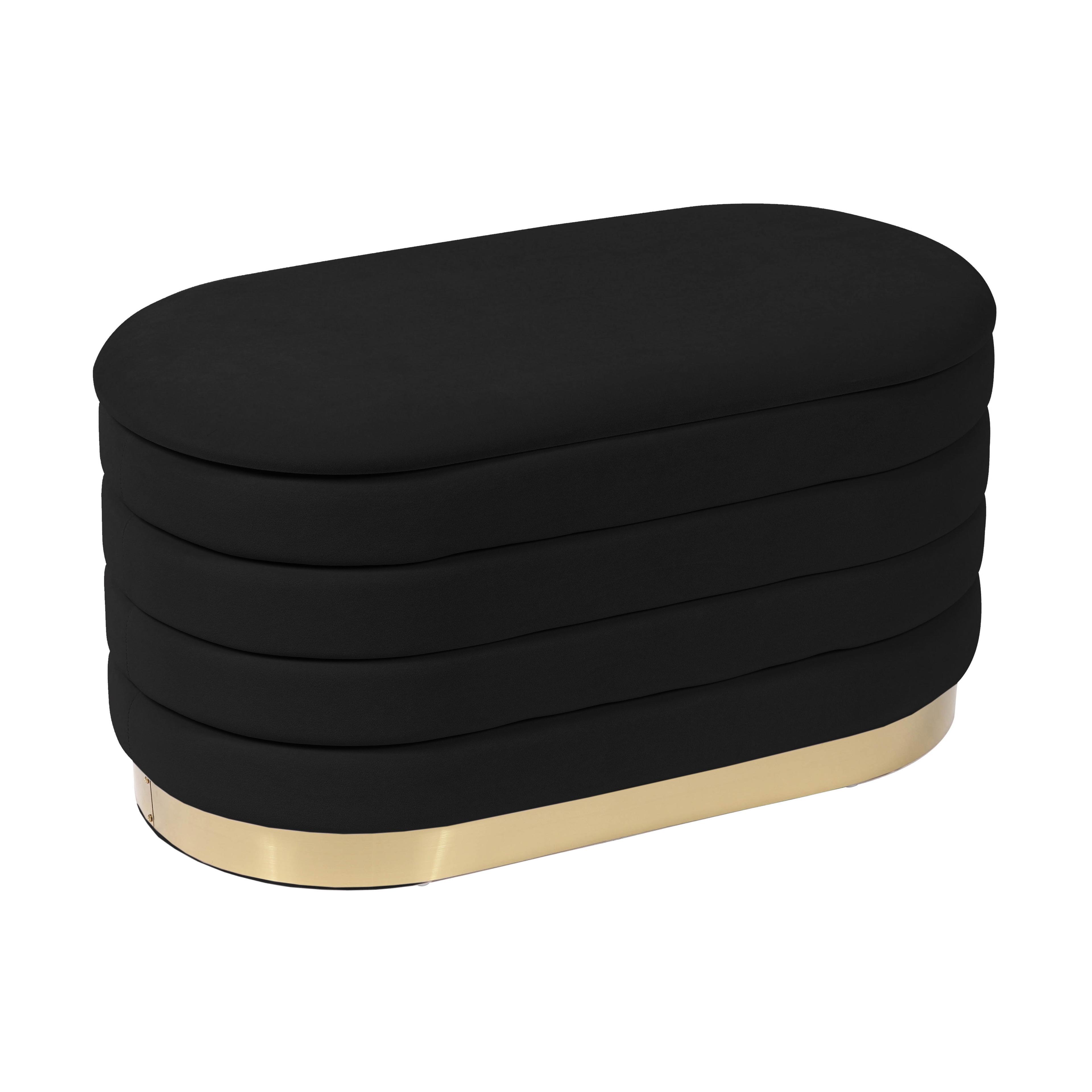 Contemporary Black Velvet Storage Bench with Gold Base