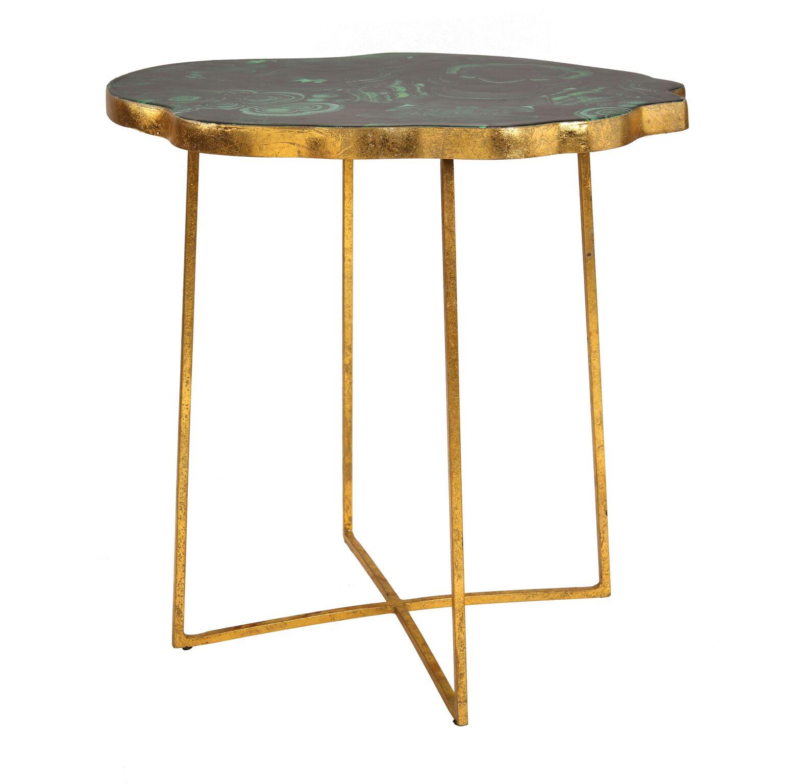 Lily Agate Enamel Top Free Form Side Table in Gold Finish