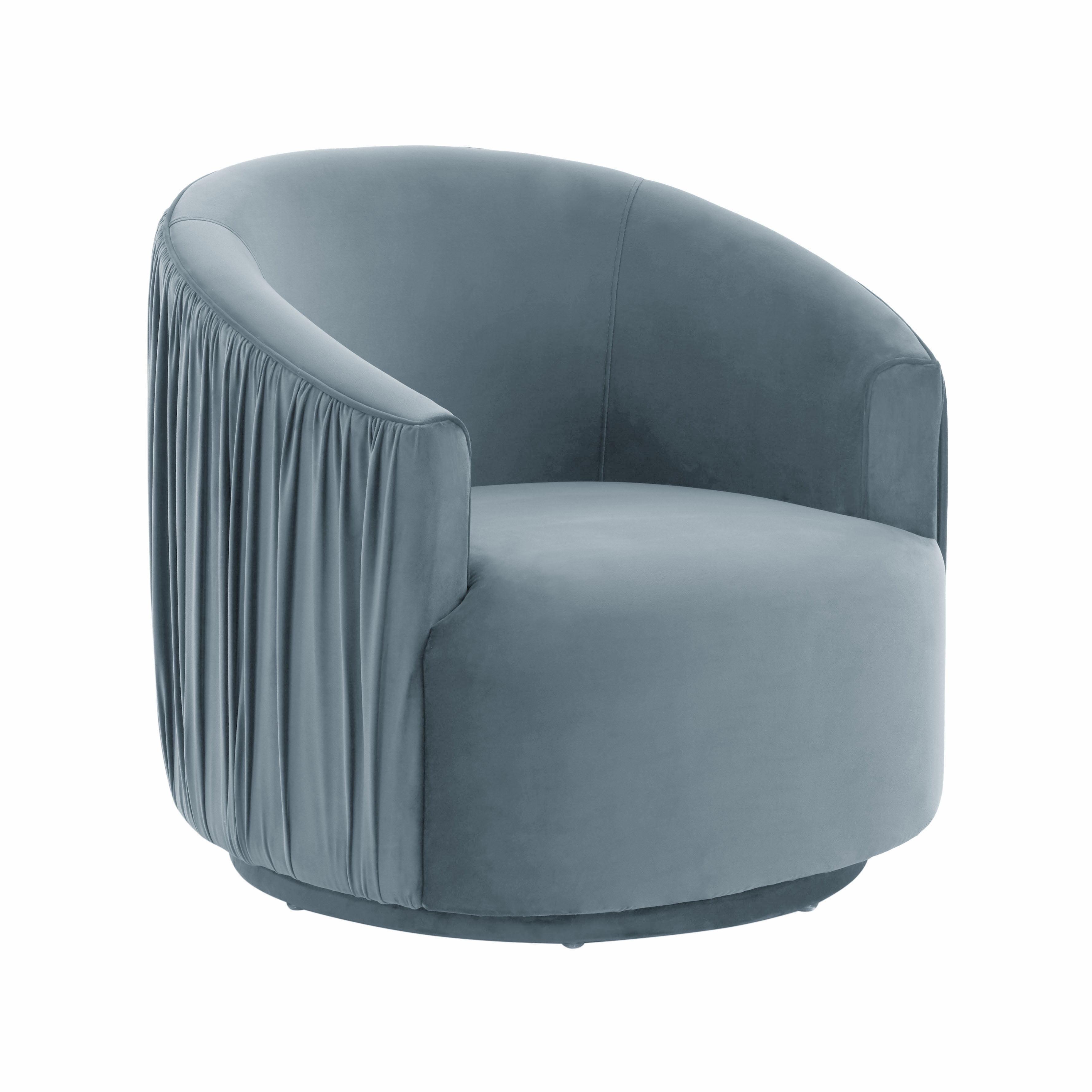 TOV Furniture London Blue Pleated Velvet Swivel Chair