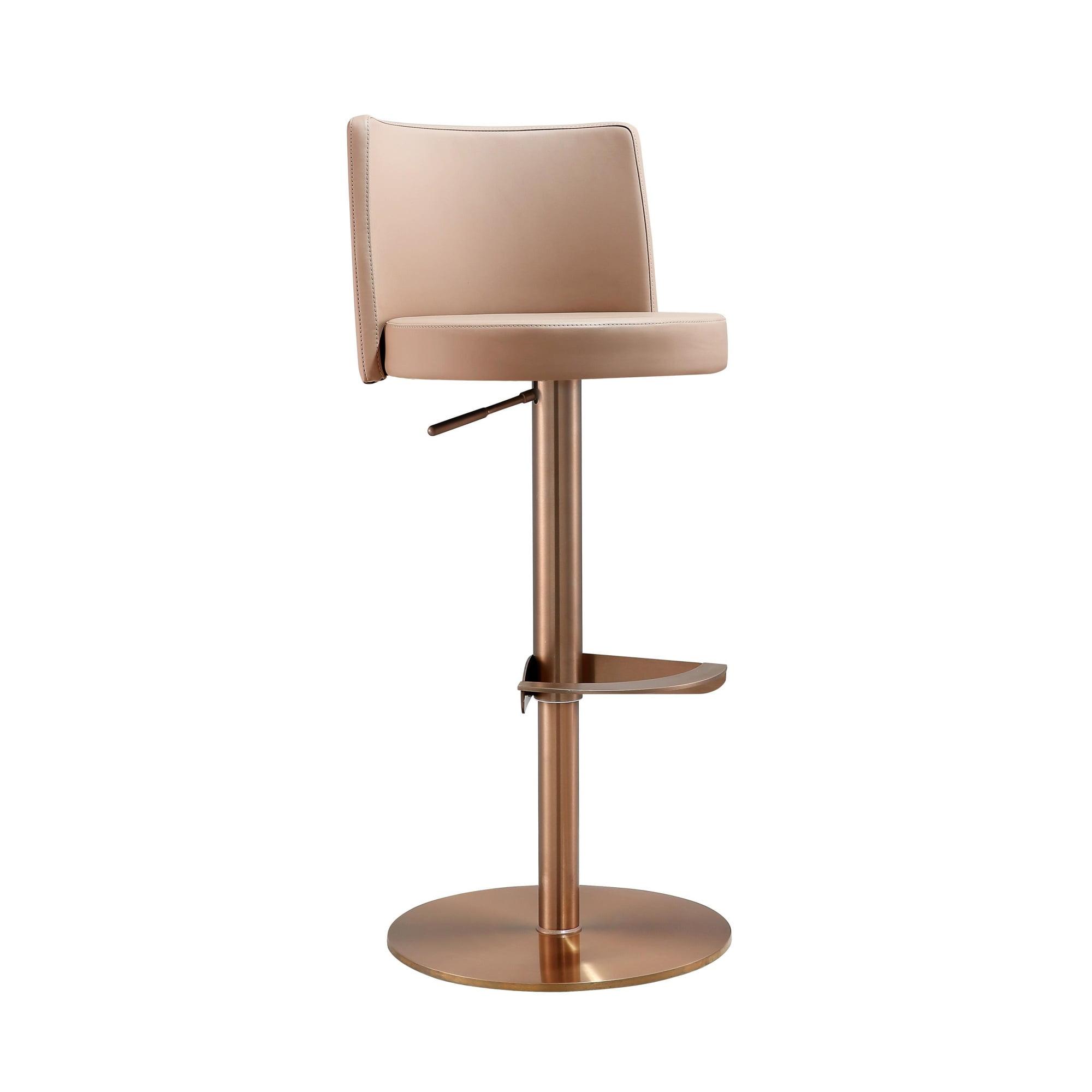 TOV Furniture Loosha Café Au Lait and Rose Gold Vegan Leather Adjustable Stool