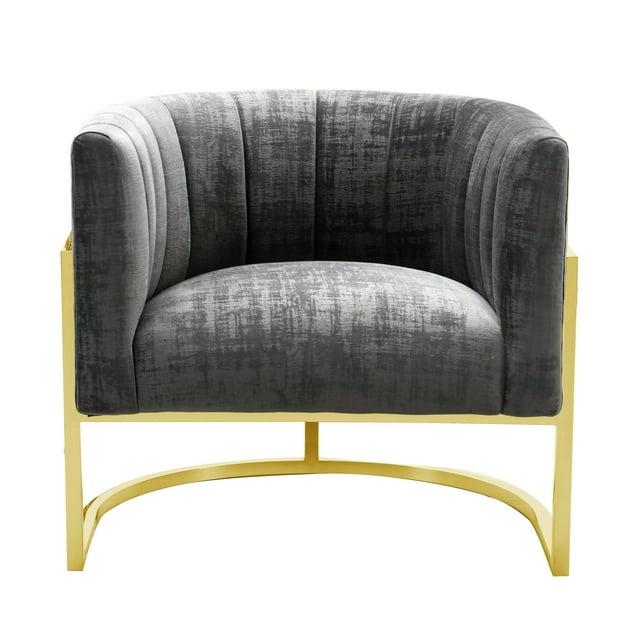 TOV Furniture Magnolia 16.5"Velvet Accent Chair in Slub Gray/Gold