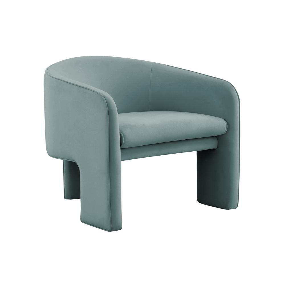 Sea Blue Velvet Mid-Century Modern Barrel Accent Chair