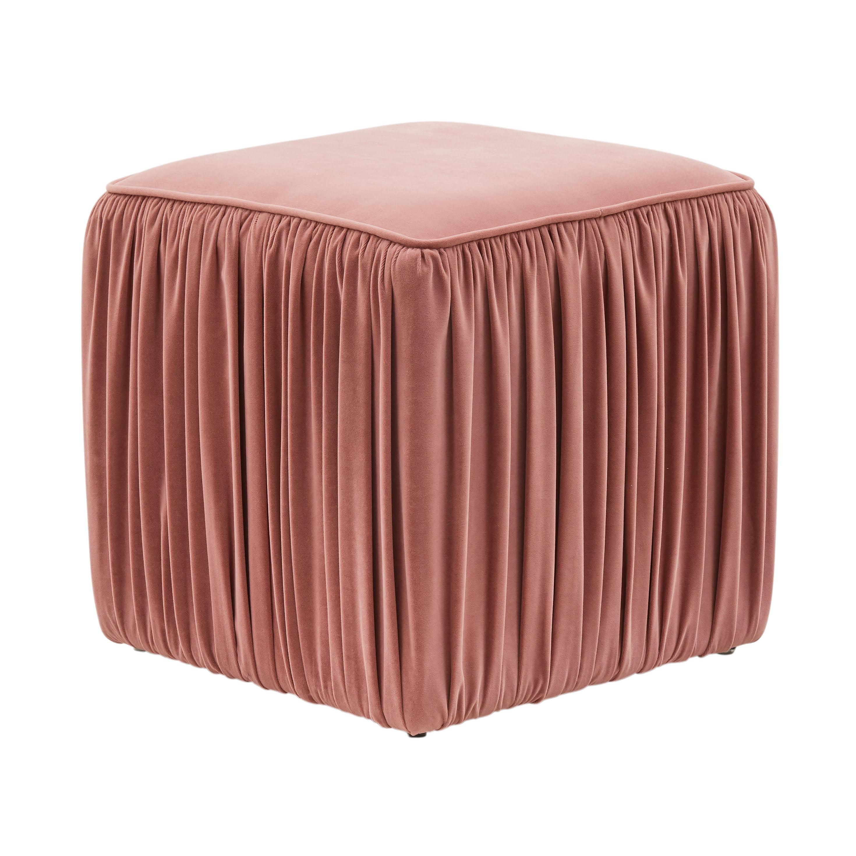 Terracotta Velvet Ruched Square Ottoman