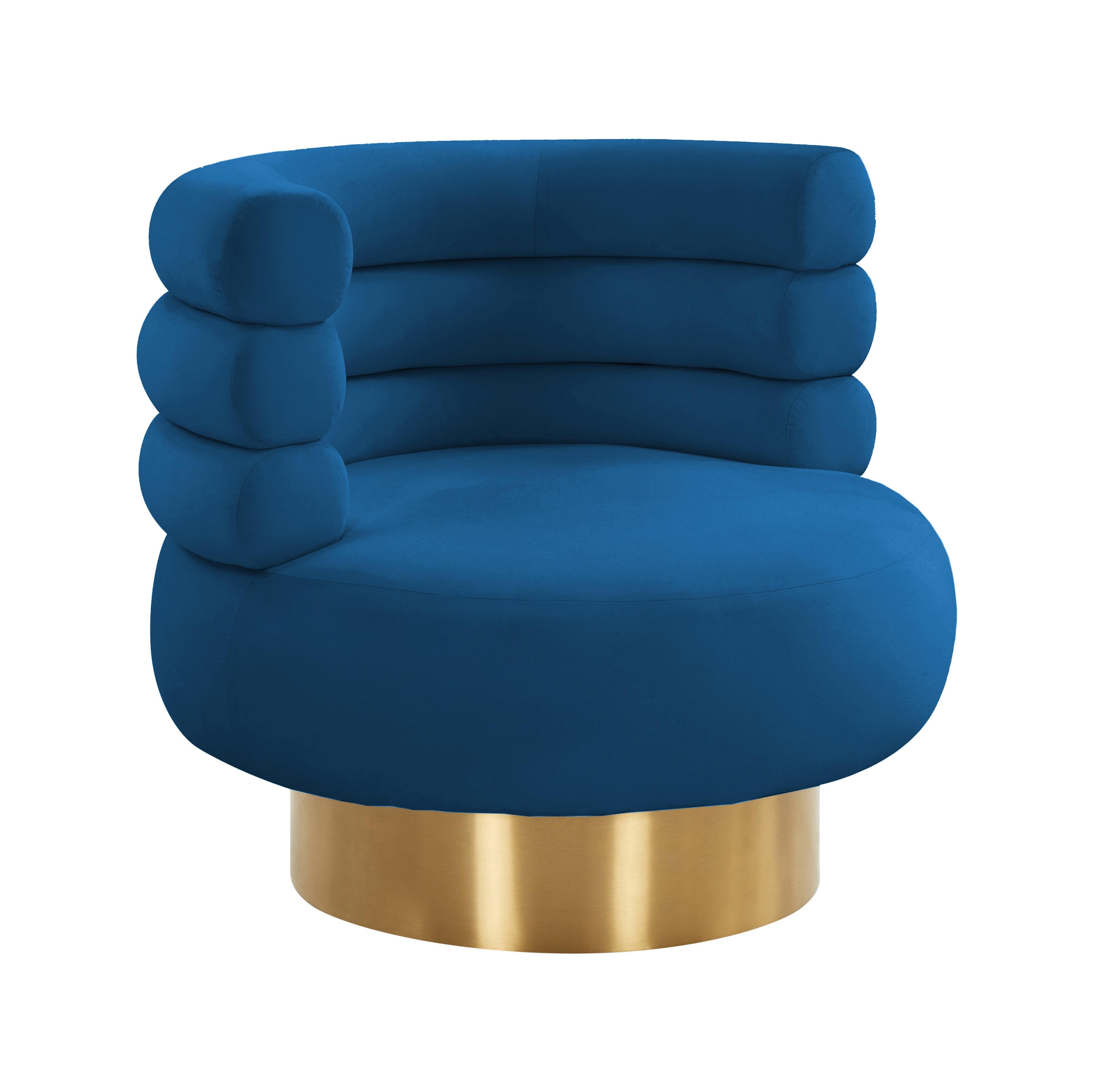 Navy Velvet Tufted Swivel Chair with Gold Base