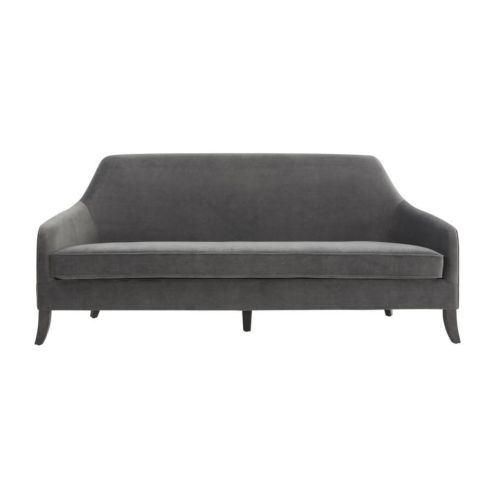 Contemporary Neveah 82'' Gray Velvet Stationary Sofa with Wood Accents