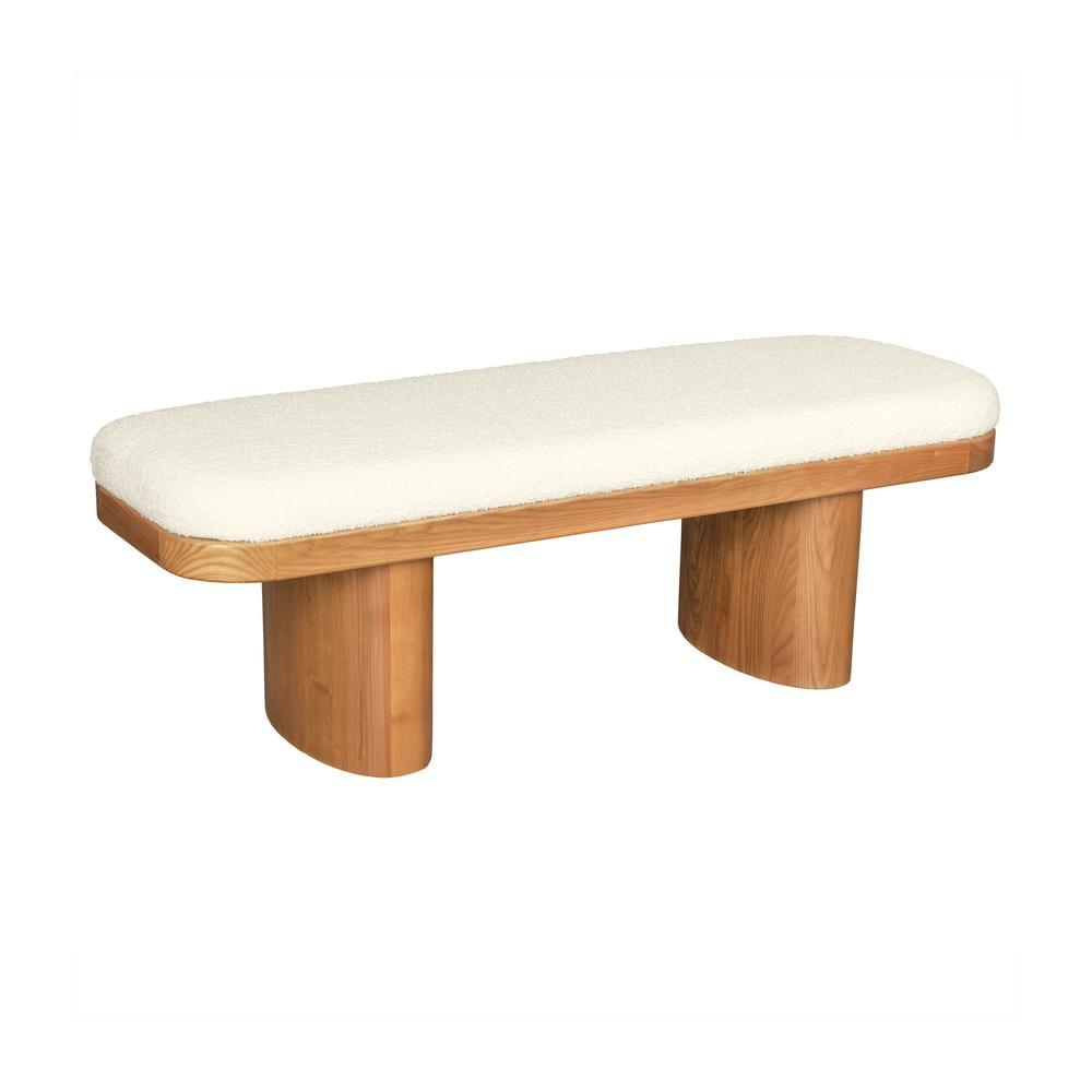 Ollie White Boucle Upholstered Wooden Bench