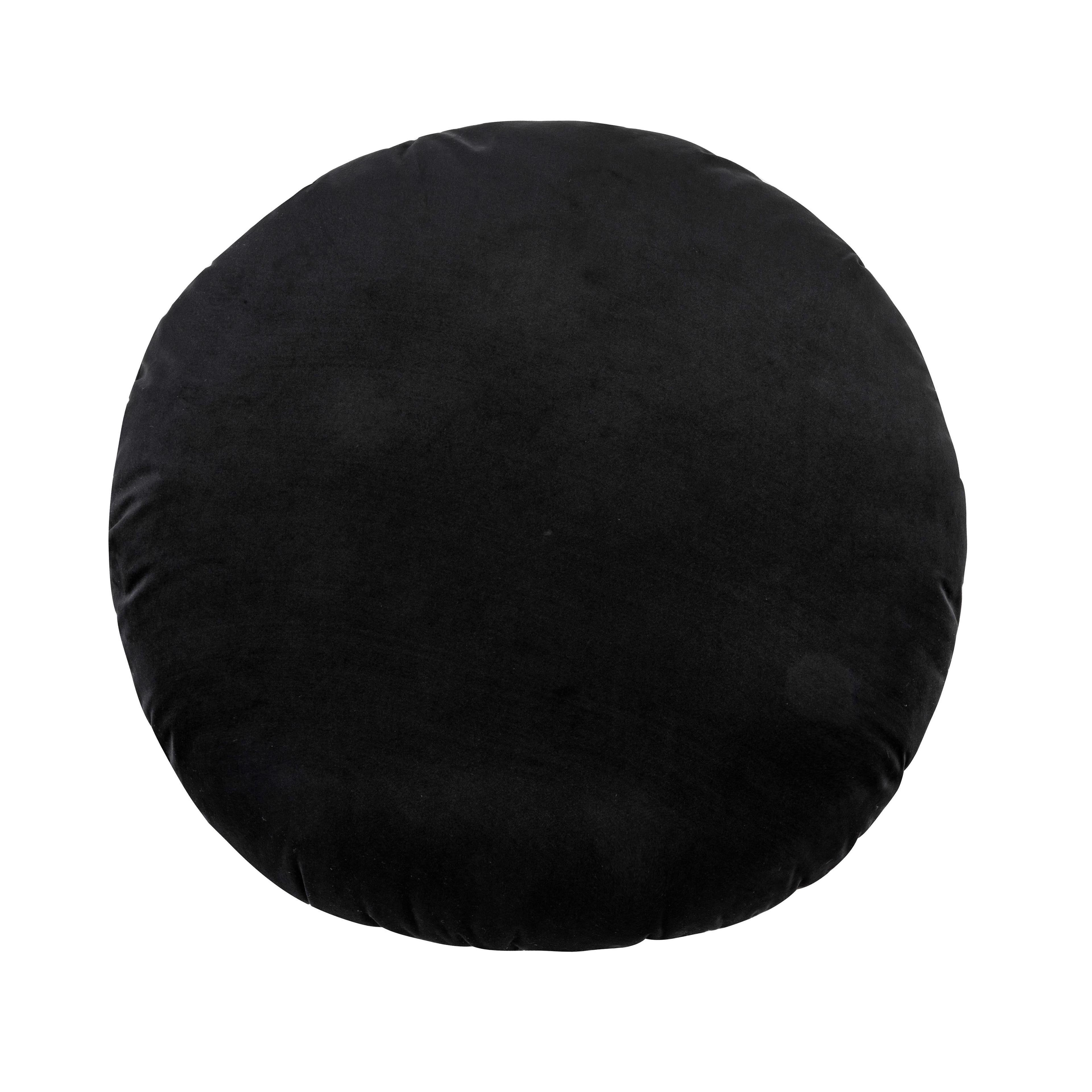 Contemporary 20" Black Velvet Round Decorative Pillow