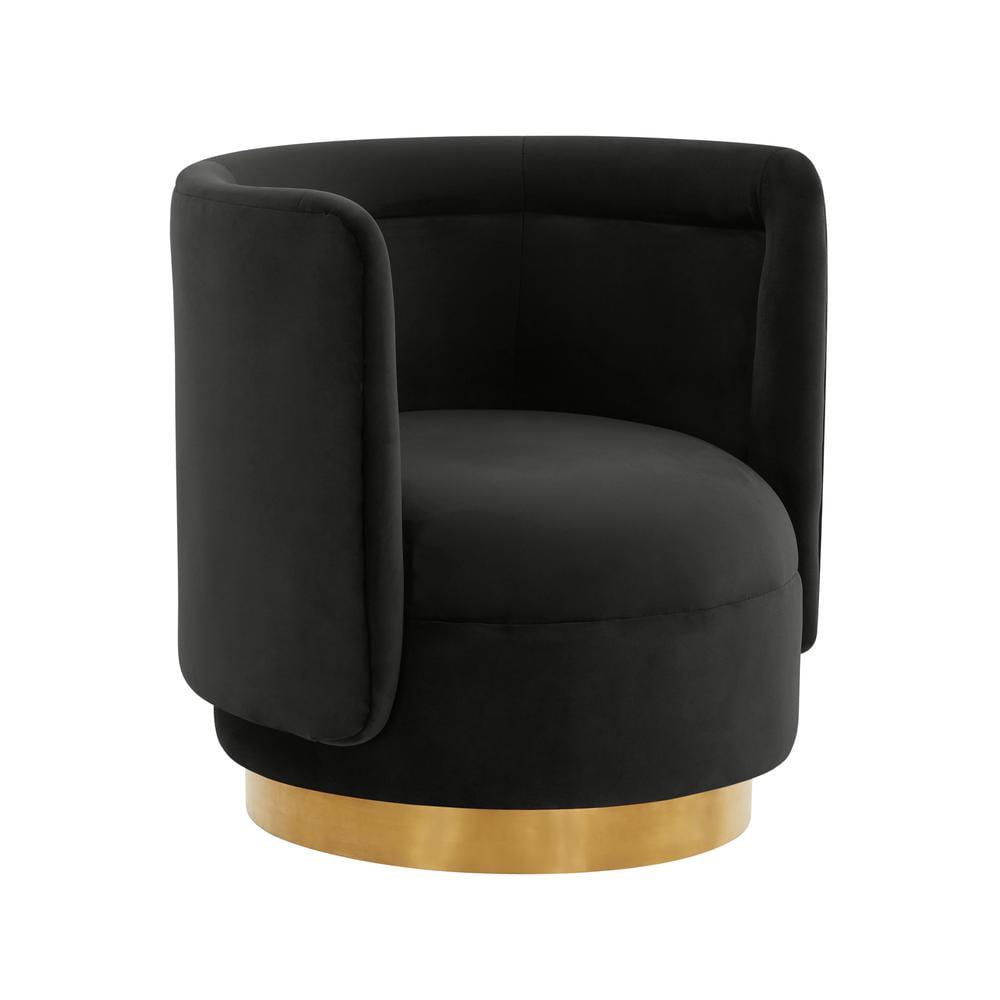 Black Velvet Swivel Accent Chair with Pine Frame