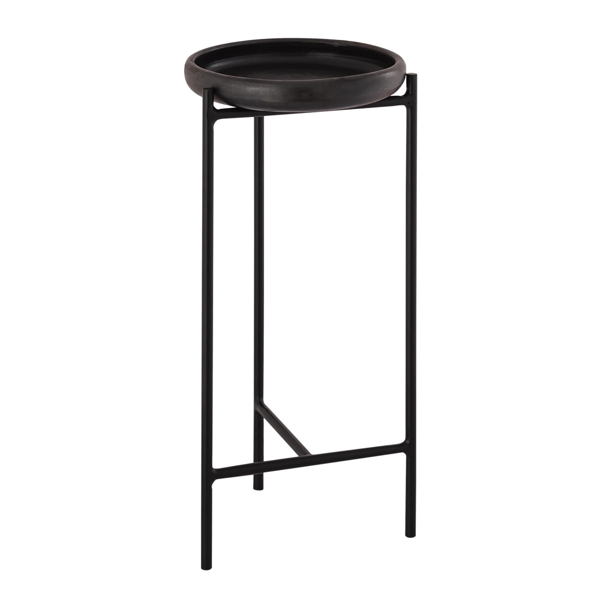 Samara Modern Black Metal Round Side Table with Terracotta Top