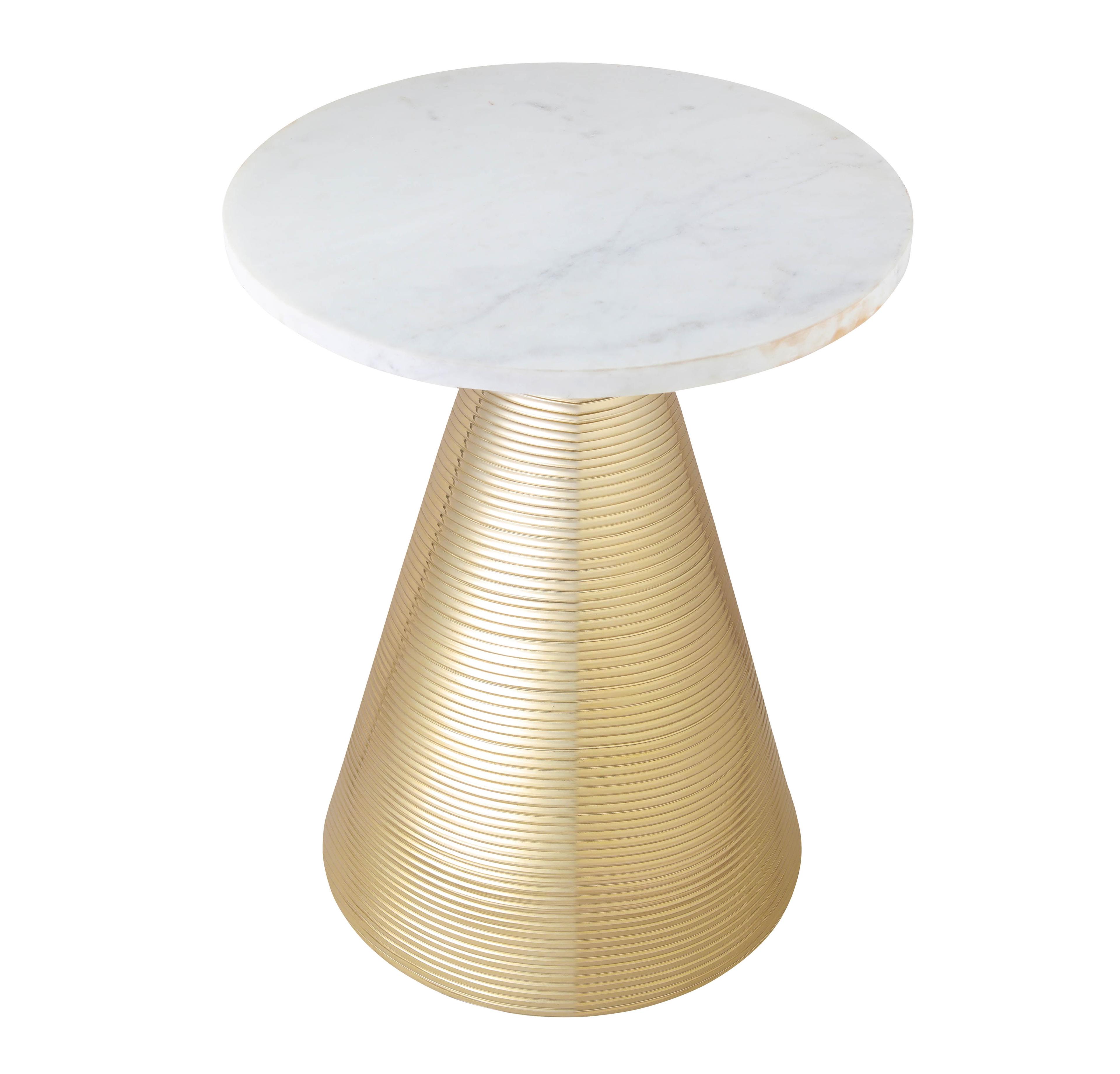 Elegant Gold & White Marble 16" Round Side Table