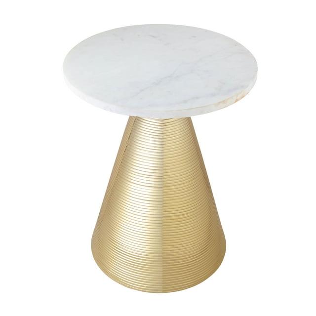 TOV Furniture Tempo 20"H Transitional Marble Aluminum Side Table in White/Gold