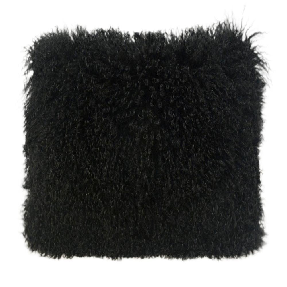 Large Black Tibetan Sheep Fur Pillow