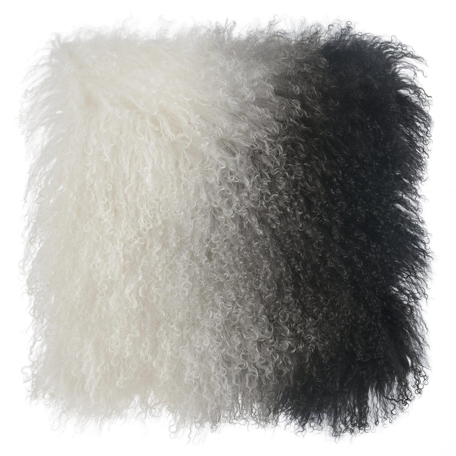 White and Black Tibetan Sheepskin Square Throw Pillow