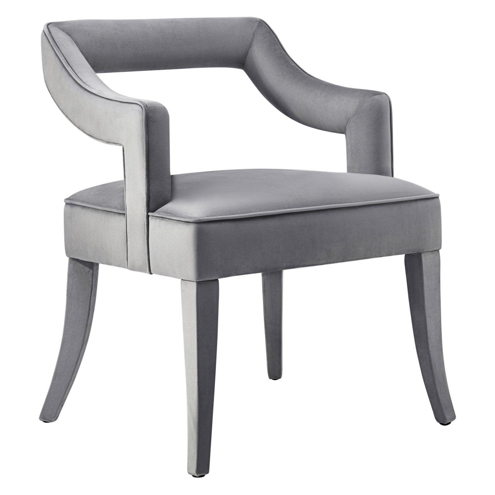 Gray Velvet Upholstered Arm Chair with Wood Frame