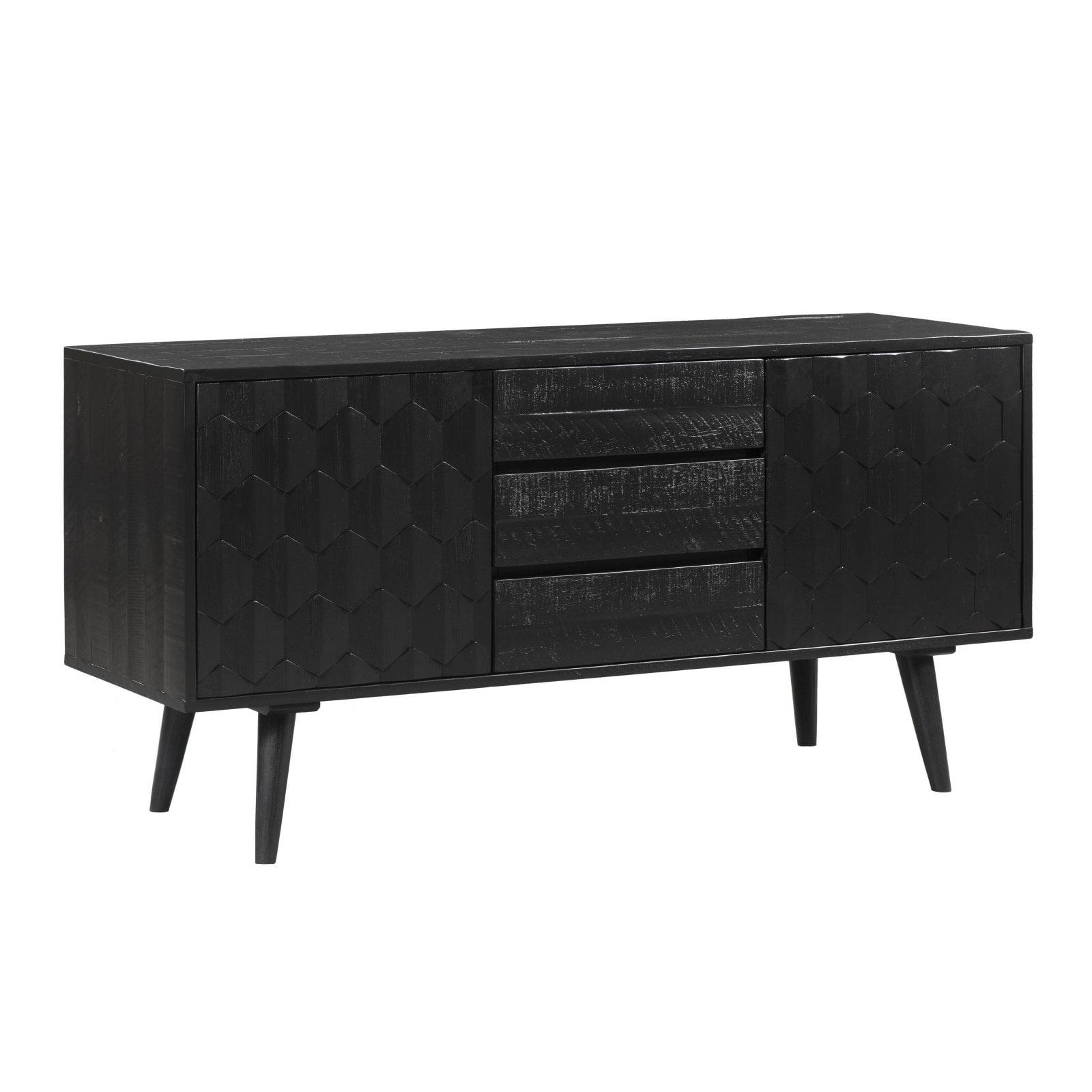 Valentina Black Acacia Wood Buffet with Geometric Design