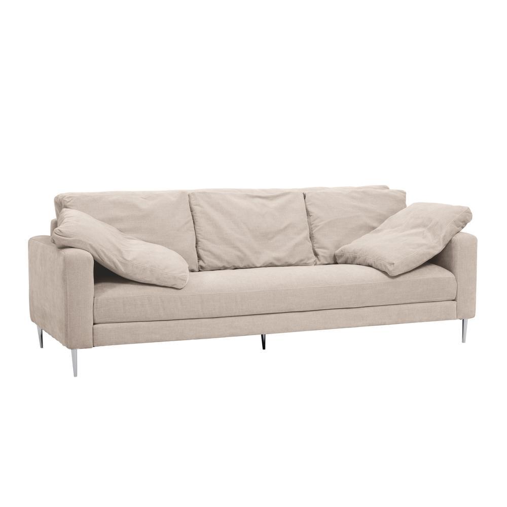 Beige Velvet Stationary Sofa with Pancake-Style Pillows