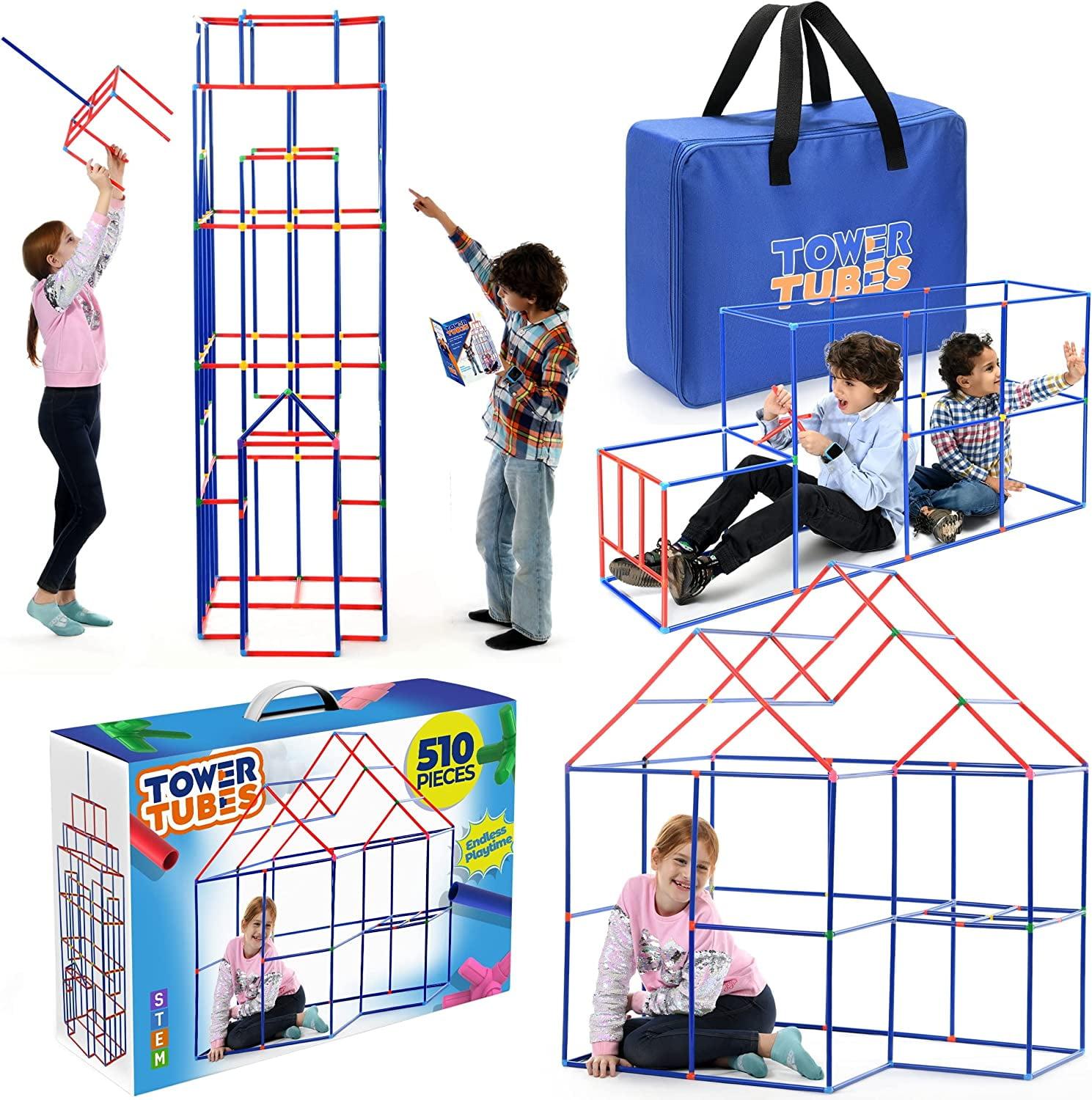 TOWER TUBES Building Toys 510 Piece, Stem Fort Building Kit for Kids 7+ Sturdy Construction Fort Builder, Indoor and Outdoor Building Toy
