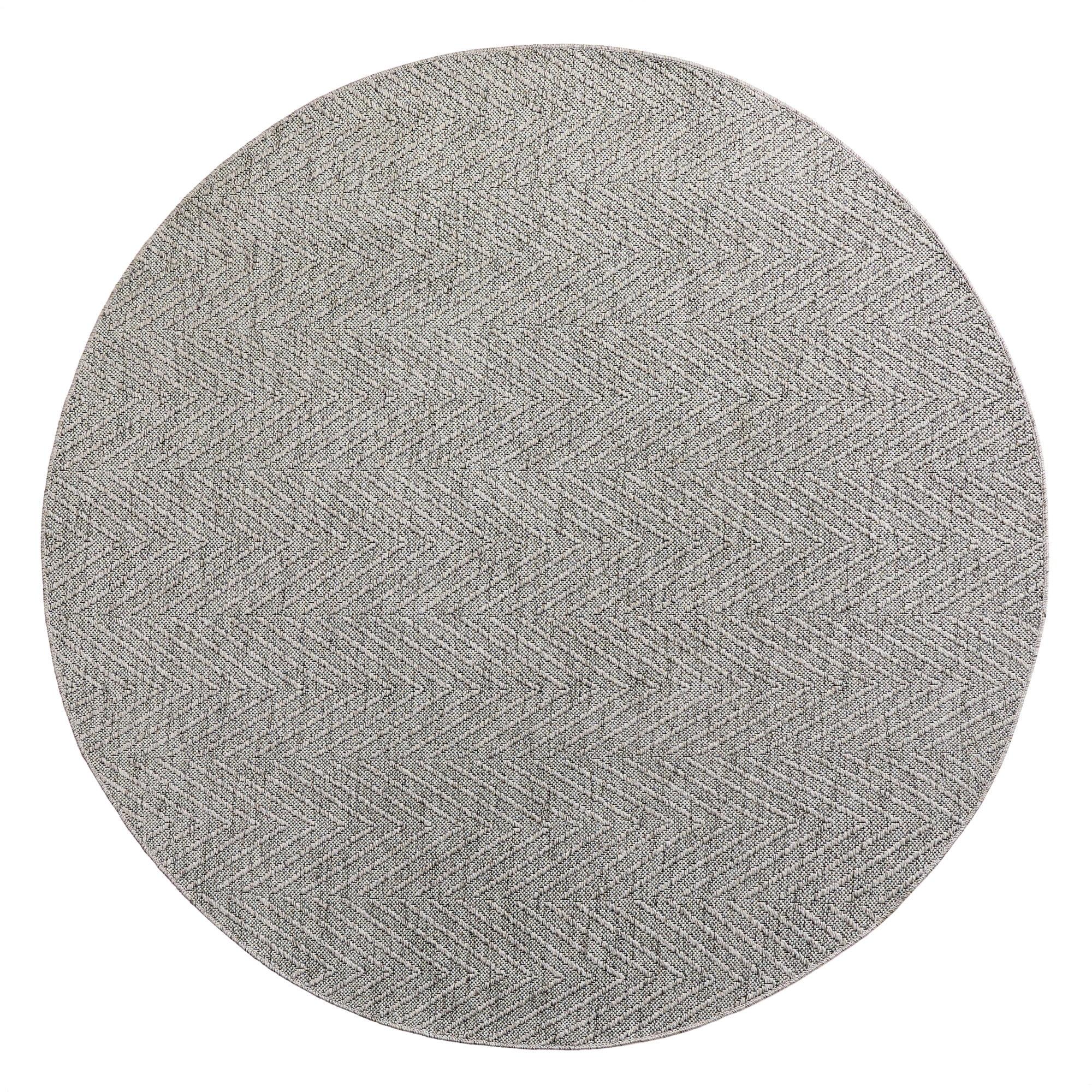 TOWN & COUNTRY BASICS Pax Herringbone Textured Solid Everwash® Washable Area Rug, Low Pile, Non-Slip Backing, Easy Clean Pet & Family Friendly Rug, Gray, 5' Round