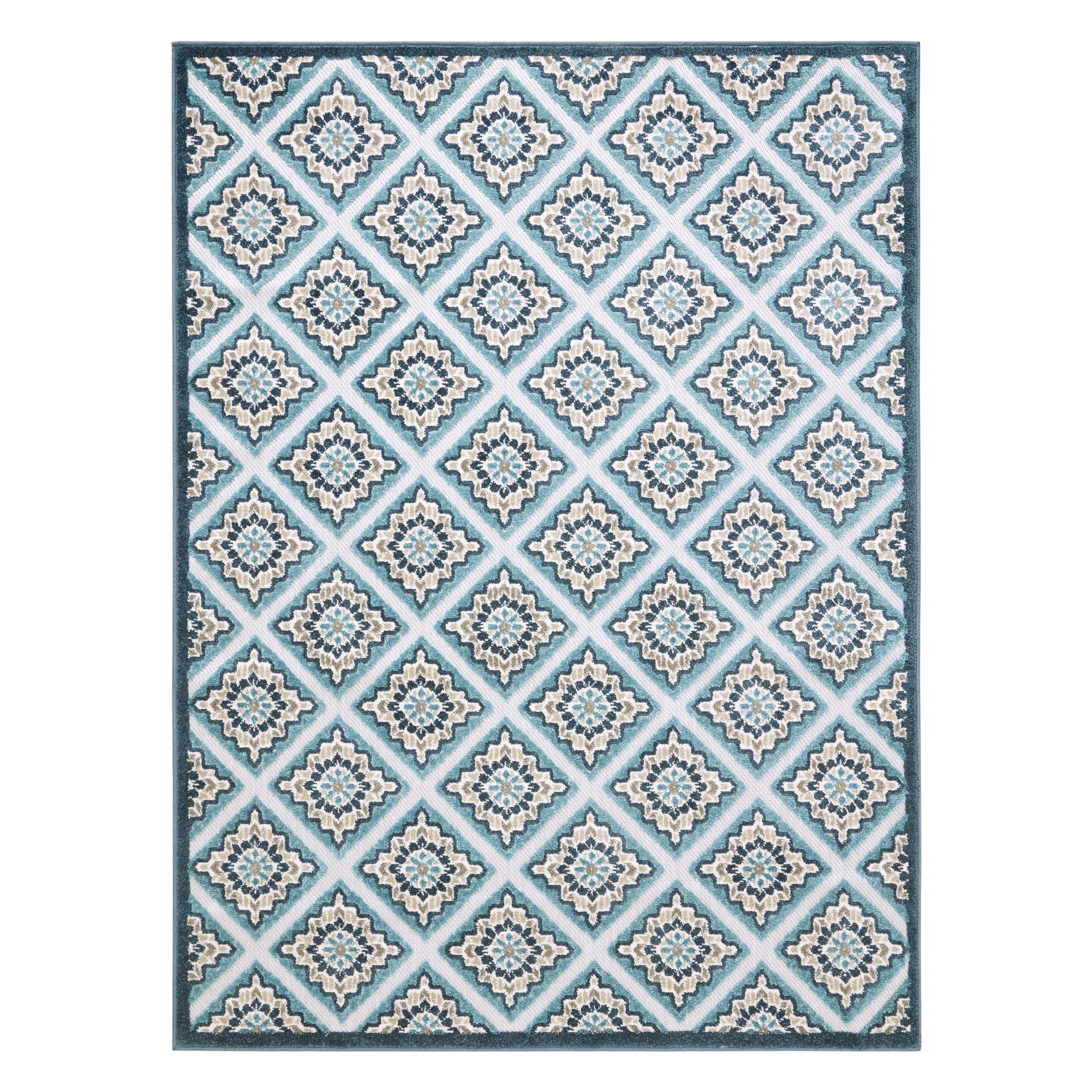 TOWN & COUNTRY EVERYDAY Brooks Retro Geo Outdoor Rug Blue Multi