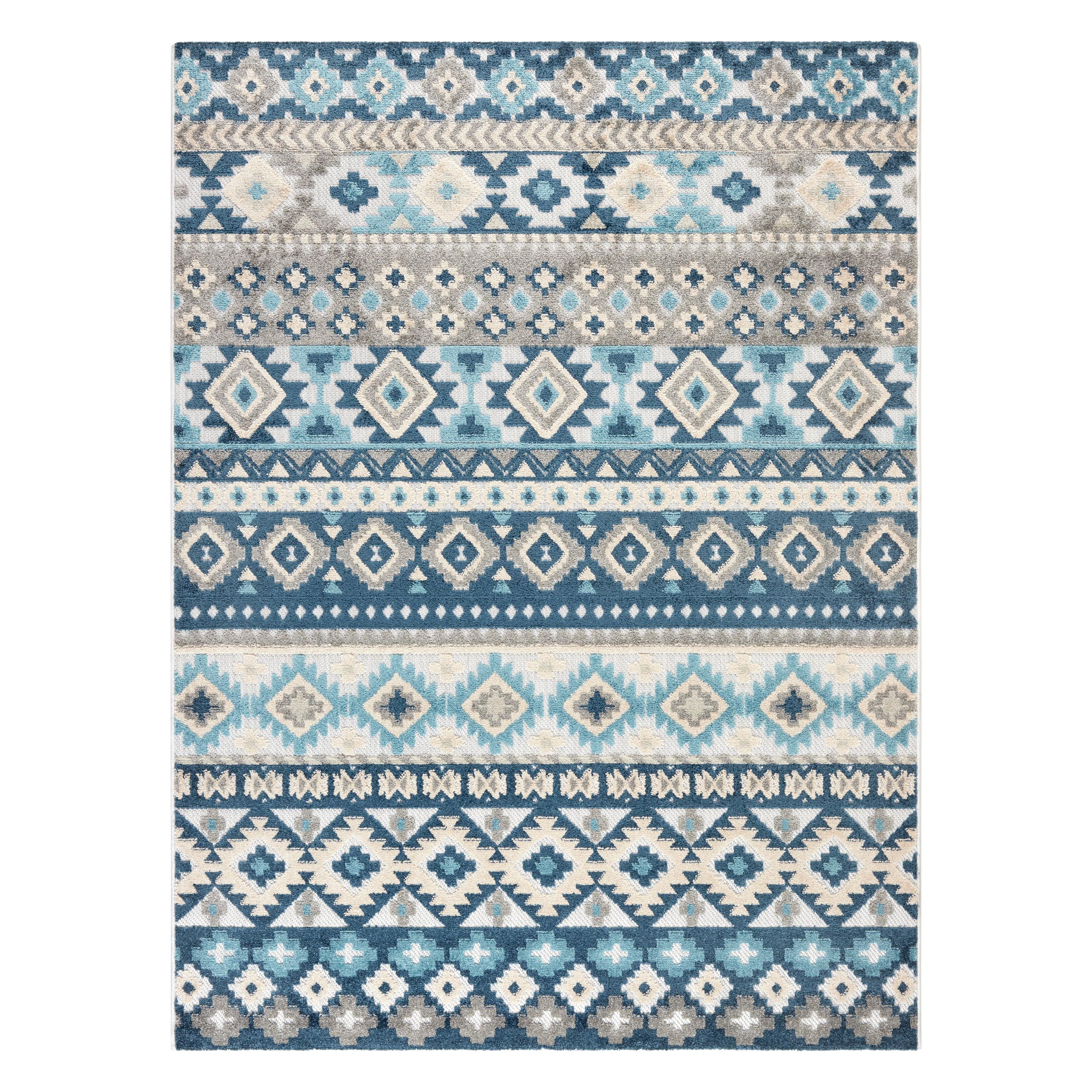 TOWN & COUNTRY EVERYDAY Dahlia Southwestern Stripe Outdoor Rug Blue Multi