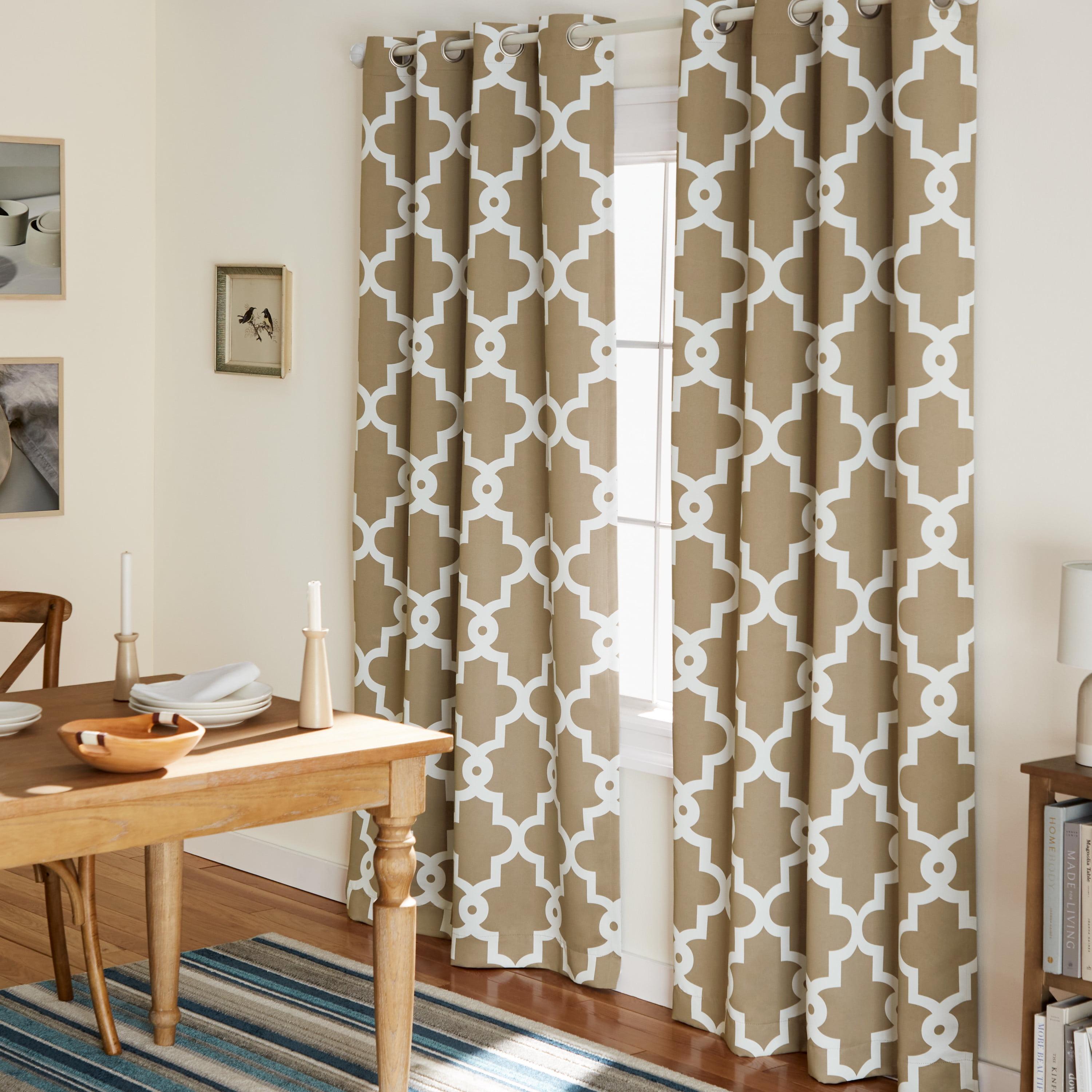 TOWN & COUNTRY EVERYDAY Ironwork Geo Trellis Sateen Indoor Curtains, Room Darkening Blackout, Grommet Top, Energy Efficient, 2-Pack Set, 52"x108", Taupe