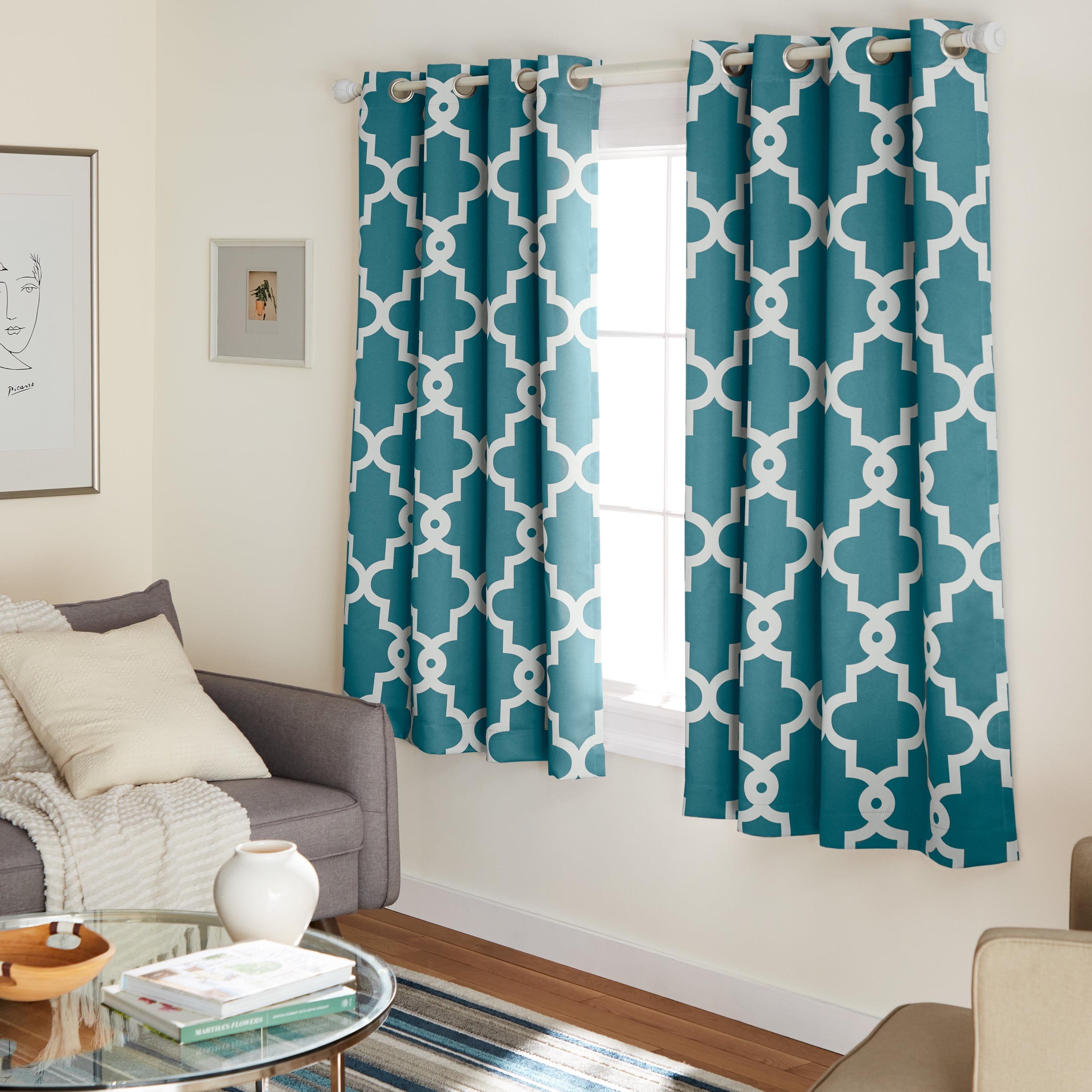 Set of 2 63"x52" Ironwork Sateen Woven Room Darkening Window Curtain Panel Teal - Exclusive Home