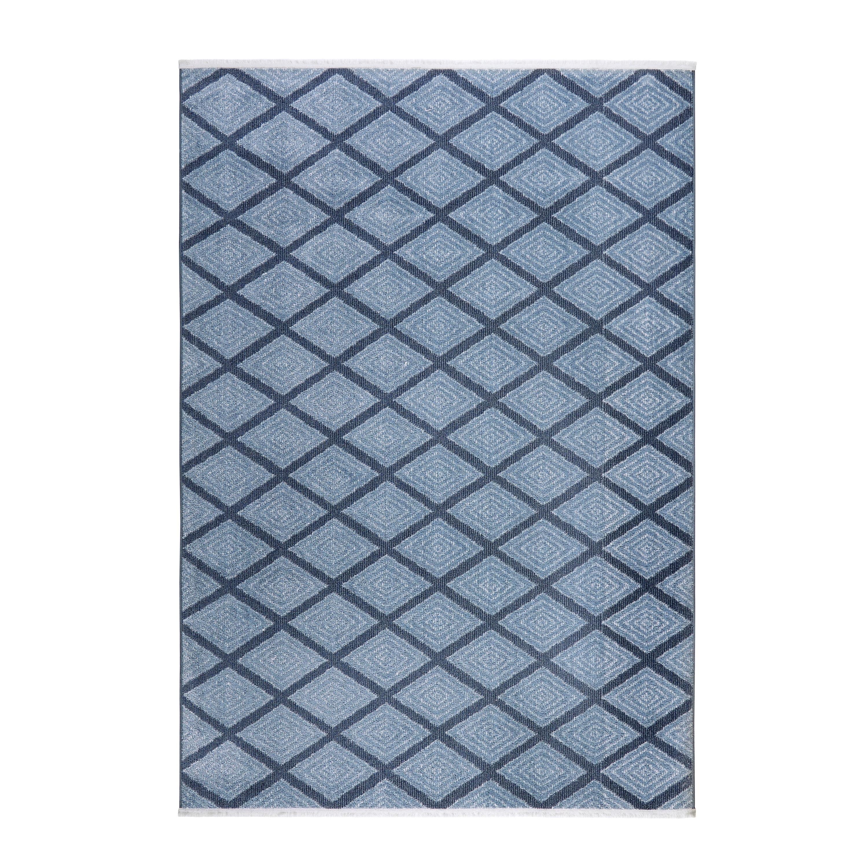 Town & Country Everyday Rein Solid Diamond Everwash Non-Slip Backing Washable Area Rug Blue
