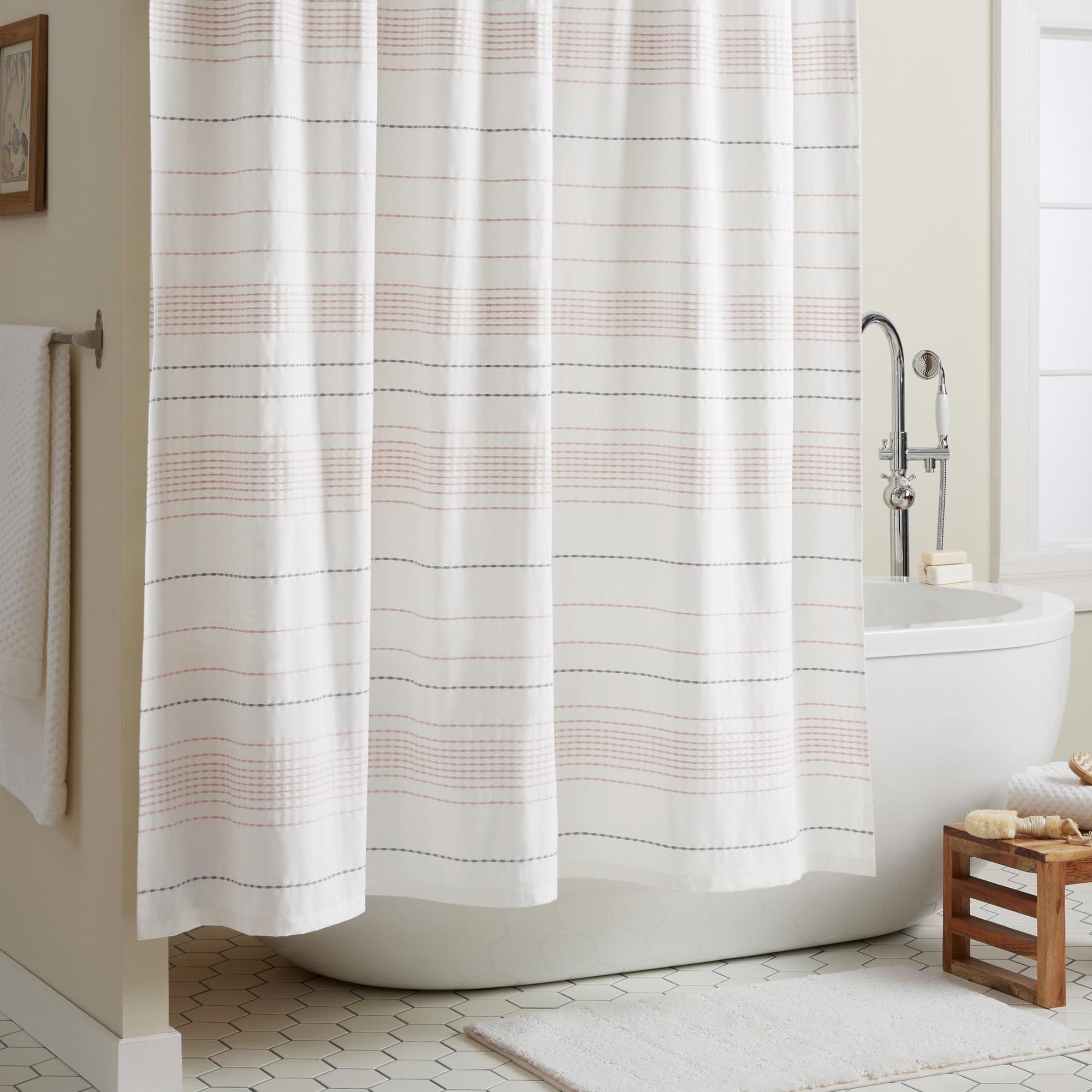 Solana Textured Woven Stripe Cotton-Rich Shower Curtain 70"x72"