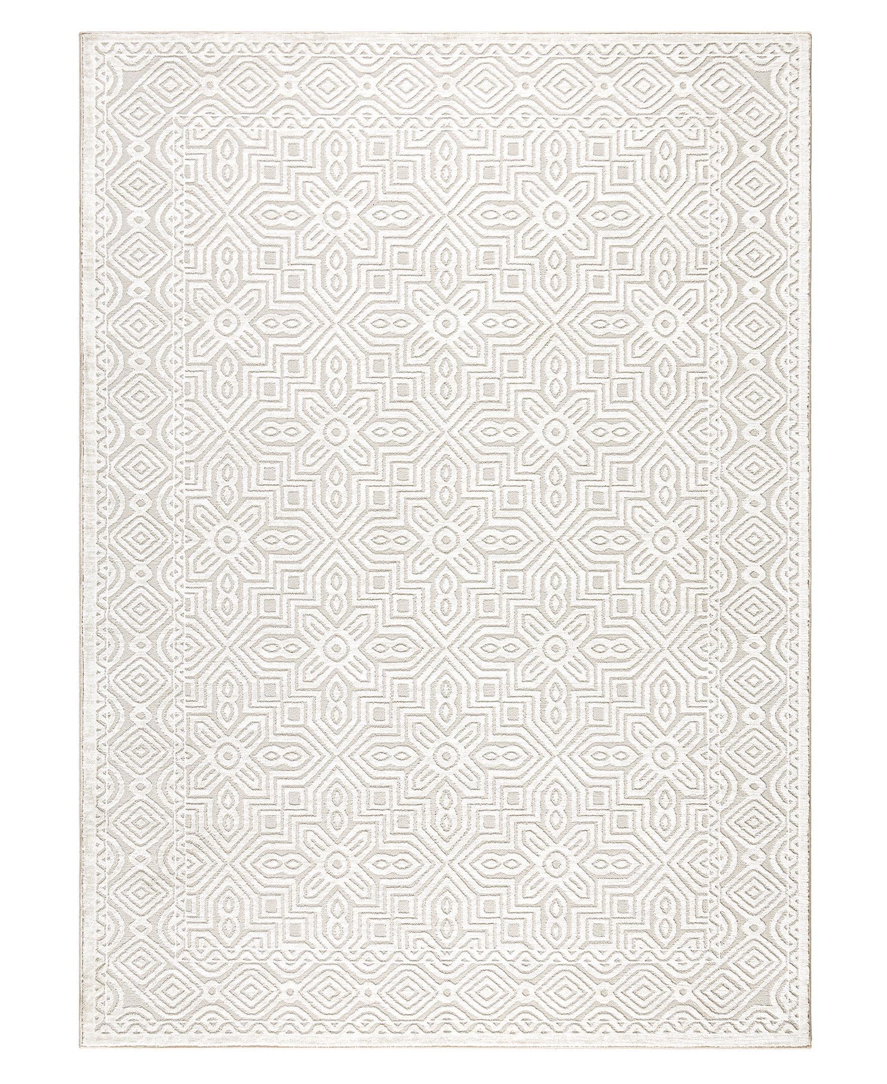 Ivory Medallion High-Low Texture Synthetic Area Rug