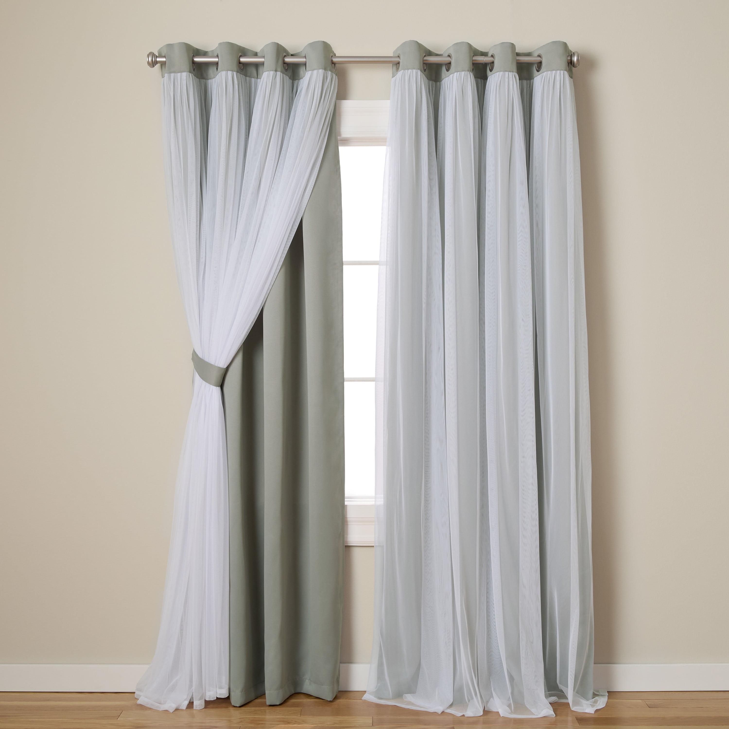 Exclusive Home Catarina Layered Solid Room Darkening Blackout and Sheer Grommet Top Curtain Panel Pair, 52"x84", Soft Grey