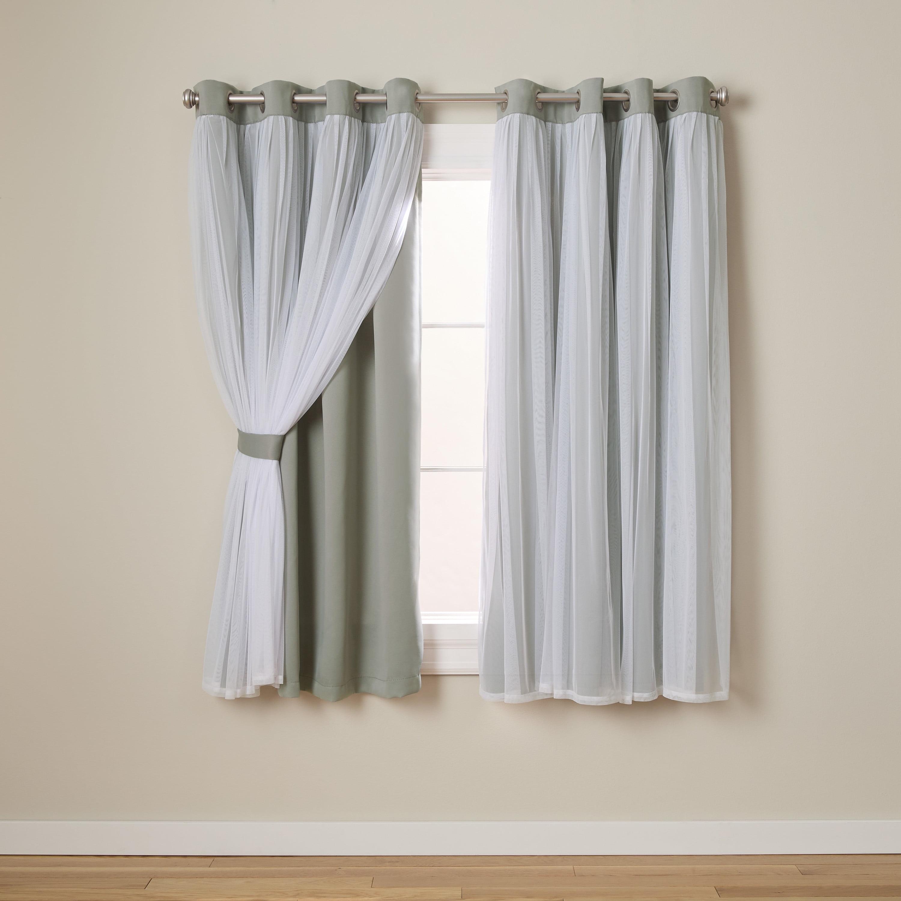 Exclusive Home Catarina Layered Solid Room Darkening Blackout and Sheer Grommet Top Curtain Panel Pair, 52"x63", Soft Grey