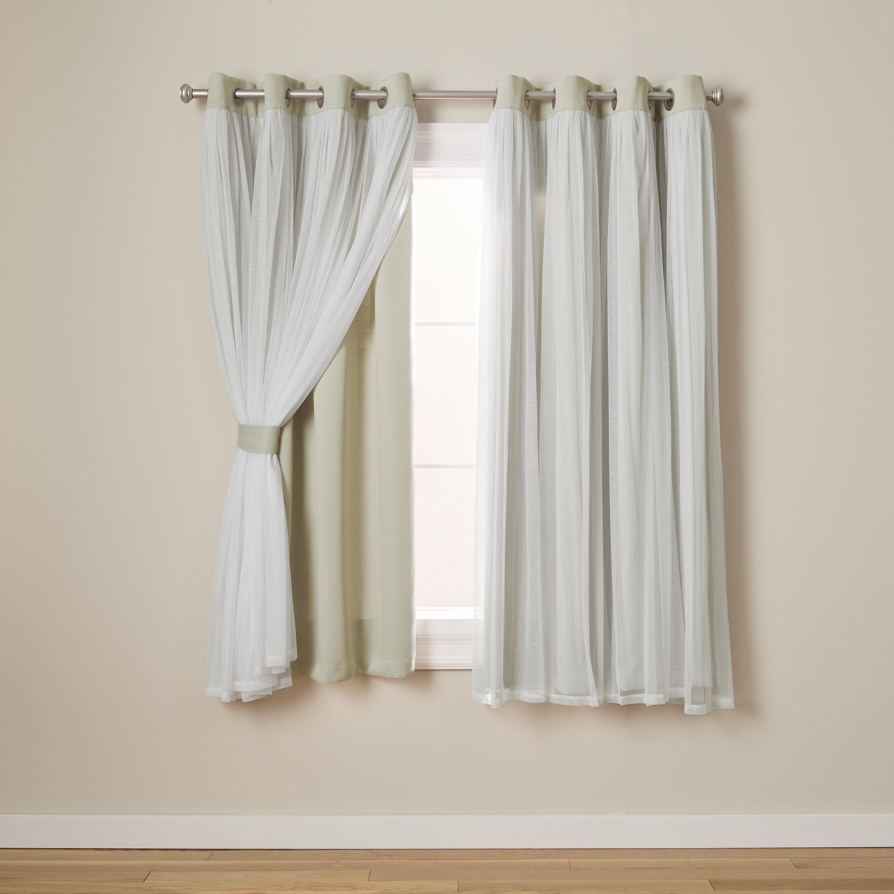 Set of 2 (63"x52") Caterina Layered Solid Blackout with Sheer Top Curtain Panels Sand - Exclusive Home: Thermal Insulated