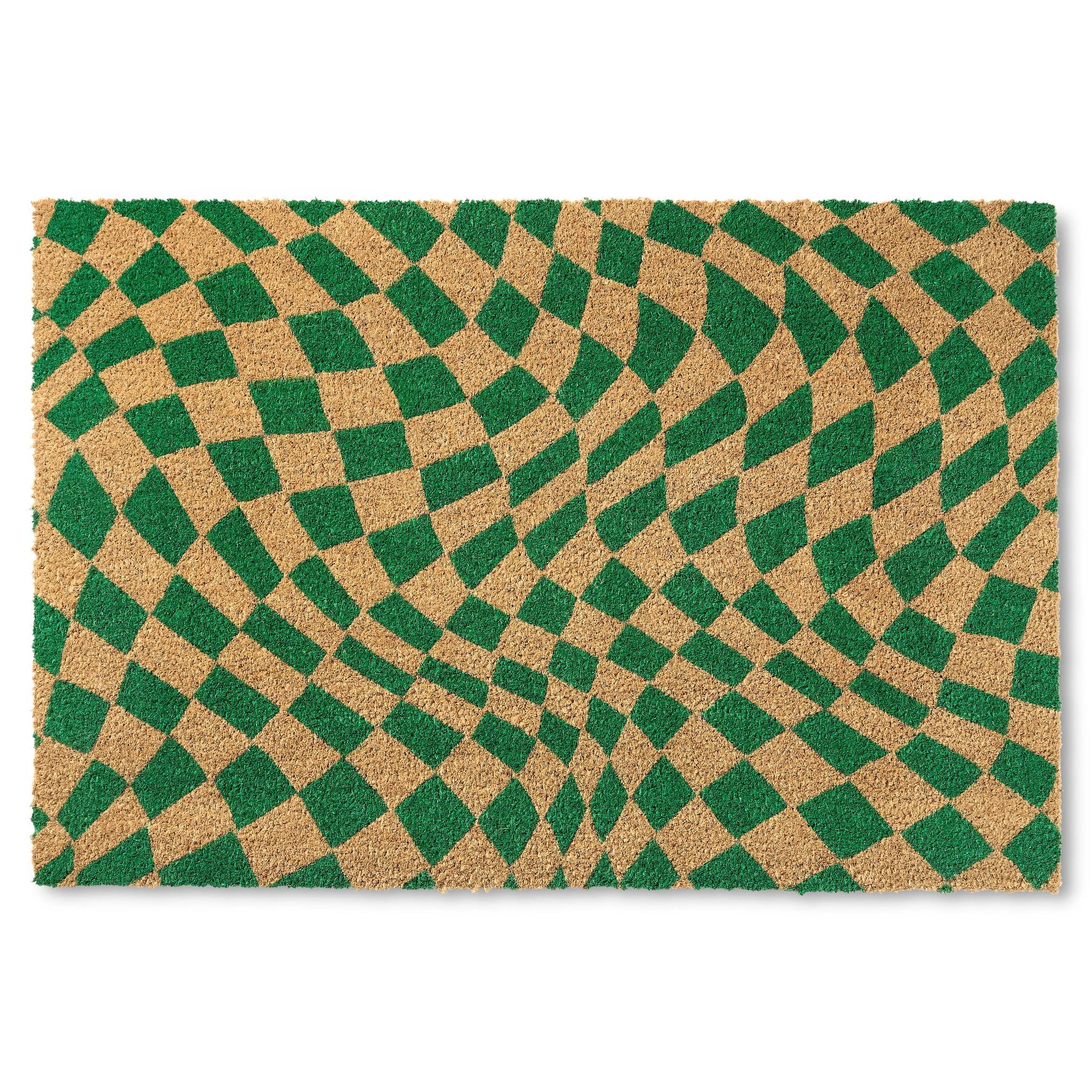 Groovy Checkerboard Green Coir Outdoor Door Mat, 18 x 30