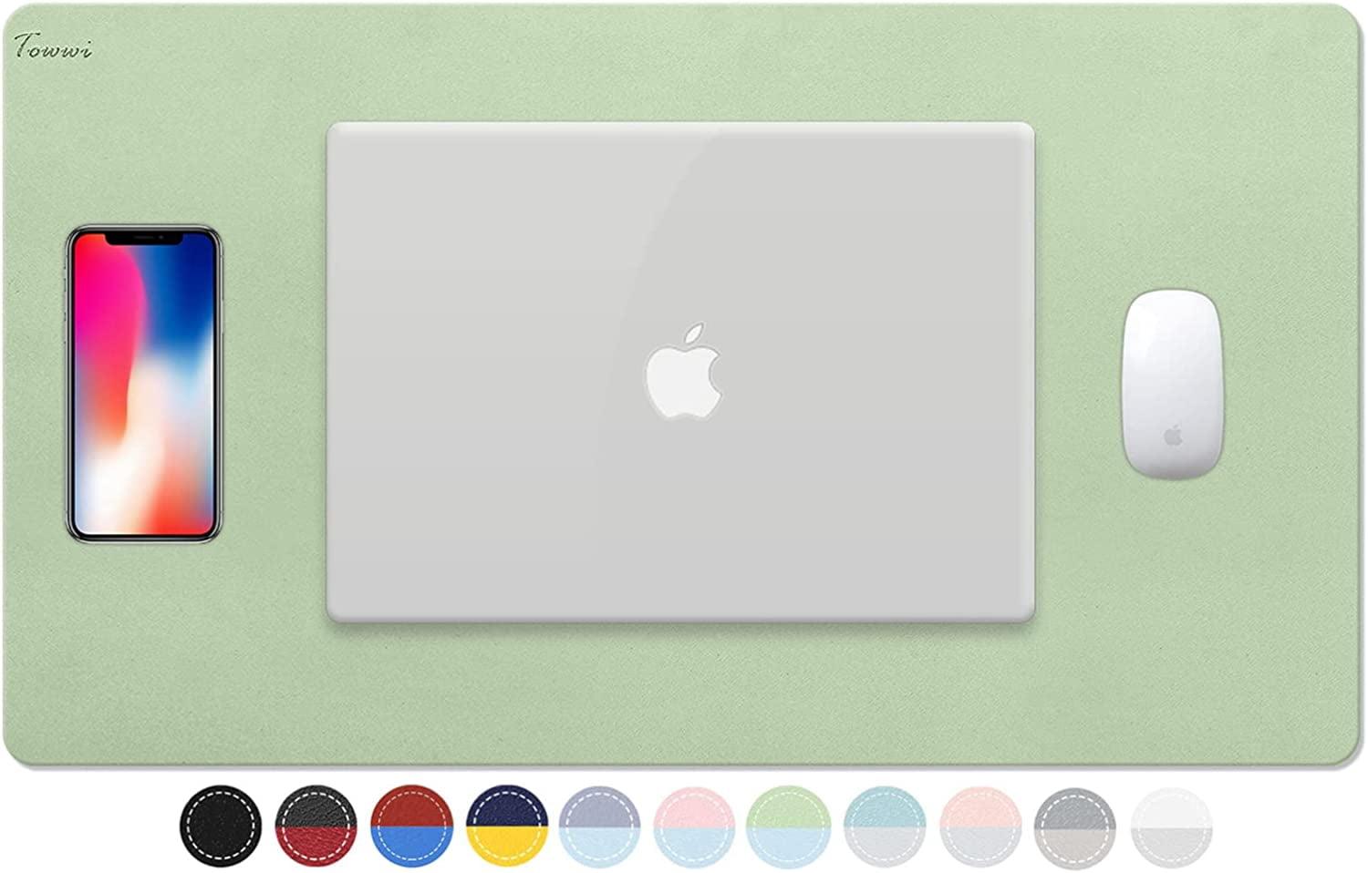 TOWWI Dual Sided Desk Pad, 24" x 14" PU Leather Desk Mat, Waterproof Desk Blotter Protector Mouse Pad (Dark Green/Light Green)