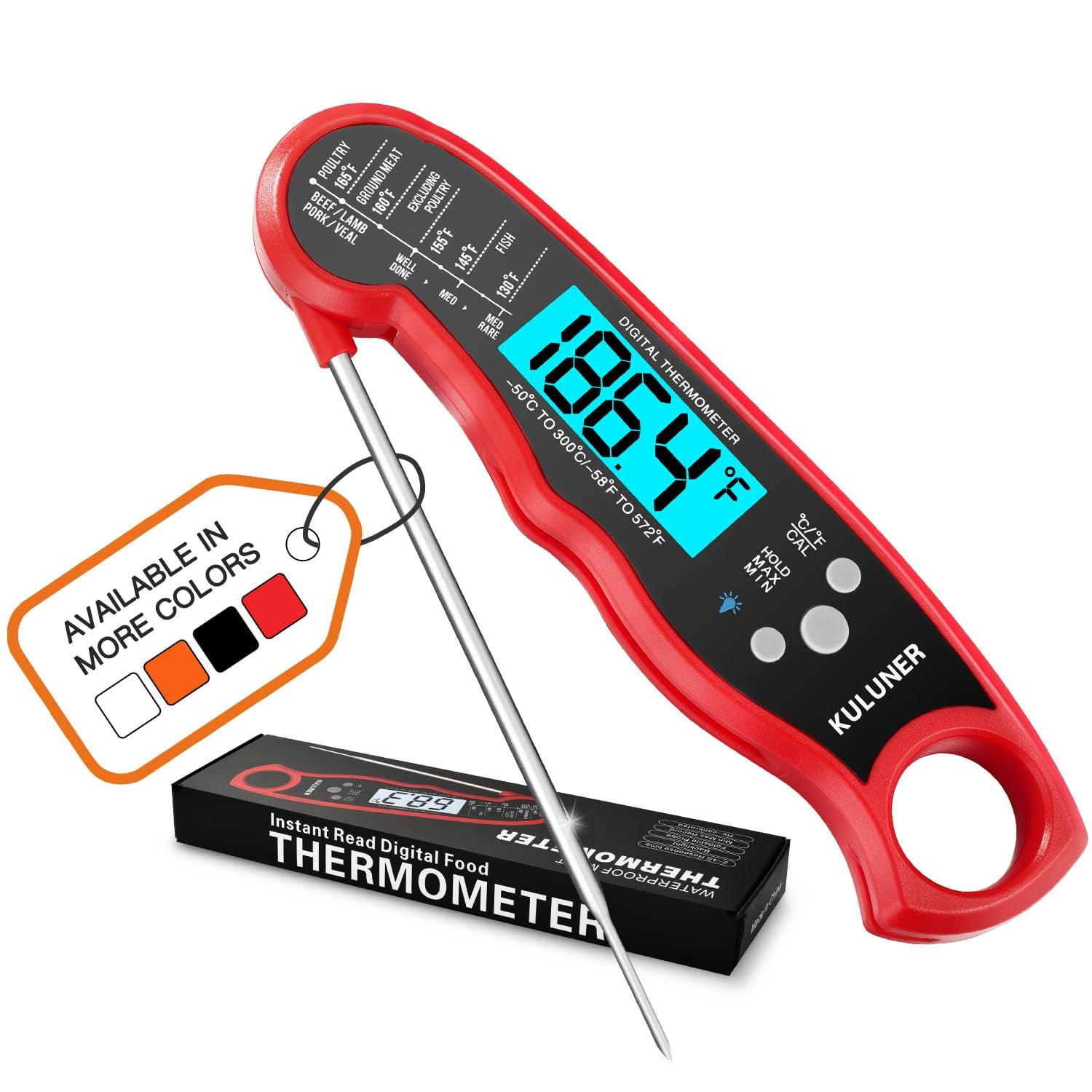 TP-01 Waterproof Digital Instant Read Meat Thermometer with 4.6 Folding Probe Backlight Calibration Function for Cooking Food Candy, BBQ Grill, Liquids,Beef(Black)