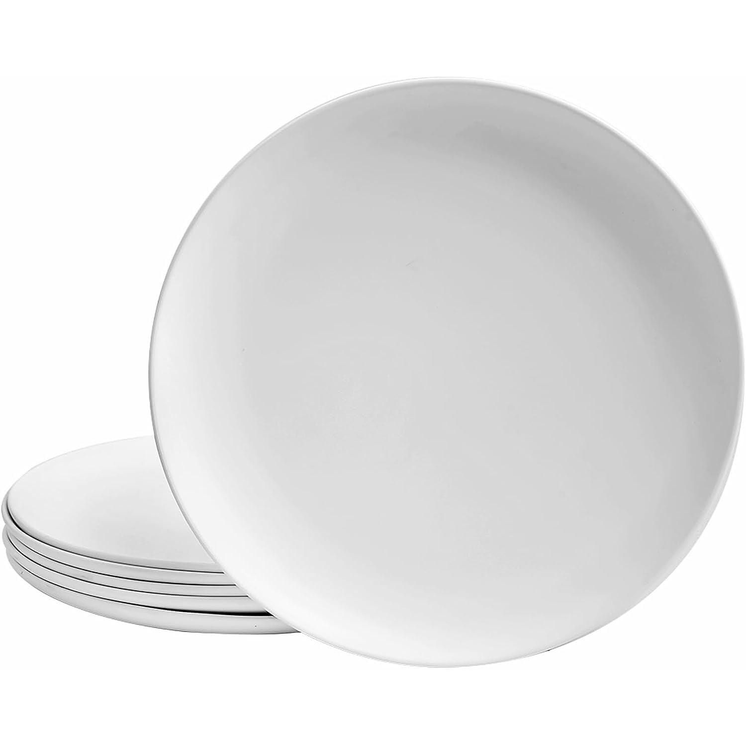 TP 10" Melamine Dinner Plates, 6-piece Plate Set Unbreakable Serving Dishes for Indoors and Outdoors, Dishwasher Safe, White