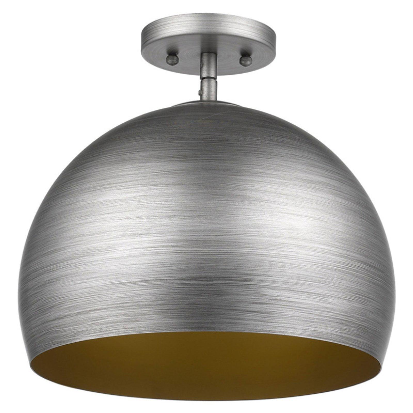 Sleek Modern Pewter and Gold Bowl Pendant Light 13.75"