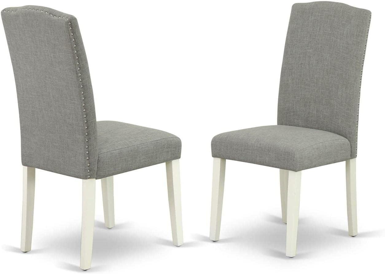 Linen White High-Back Parsons Side Chair with Wooden Legs - Set of 2