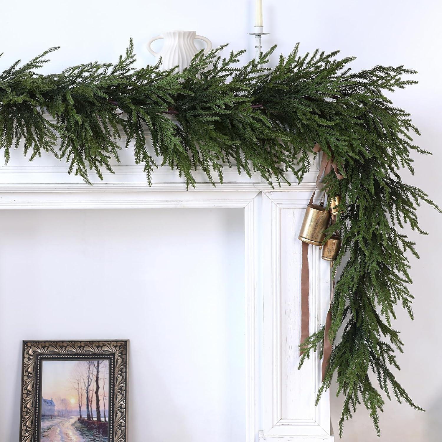 Seasonal Offers 2 Pcs Artificial Norfolk Pine Garlands, Real Touch Winter Pine Garland, Green Artificial Greenery Garland for Table, Mantle, Wall, Indoor, Outdoor Christmas Decorations (2, 6 FT)